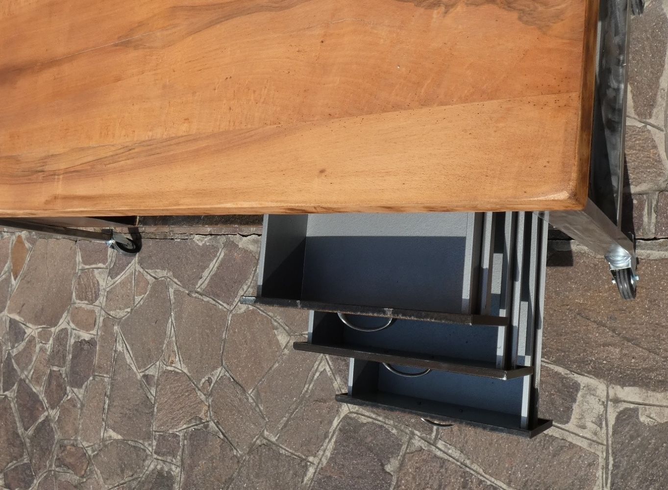 Industrial Style Island Counter In Steel And Walnut, 1970s photo buy