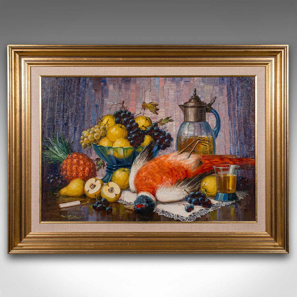 Large Vintage Still Life Painting, German, Framed Art, Oil On Canvas, Stilleben photo furniture