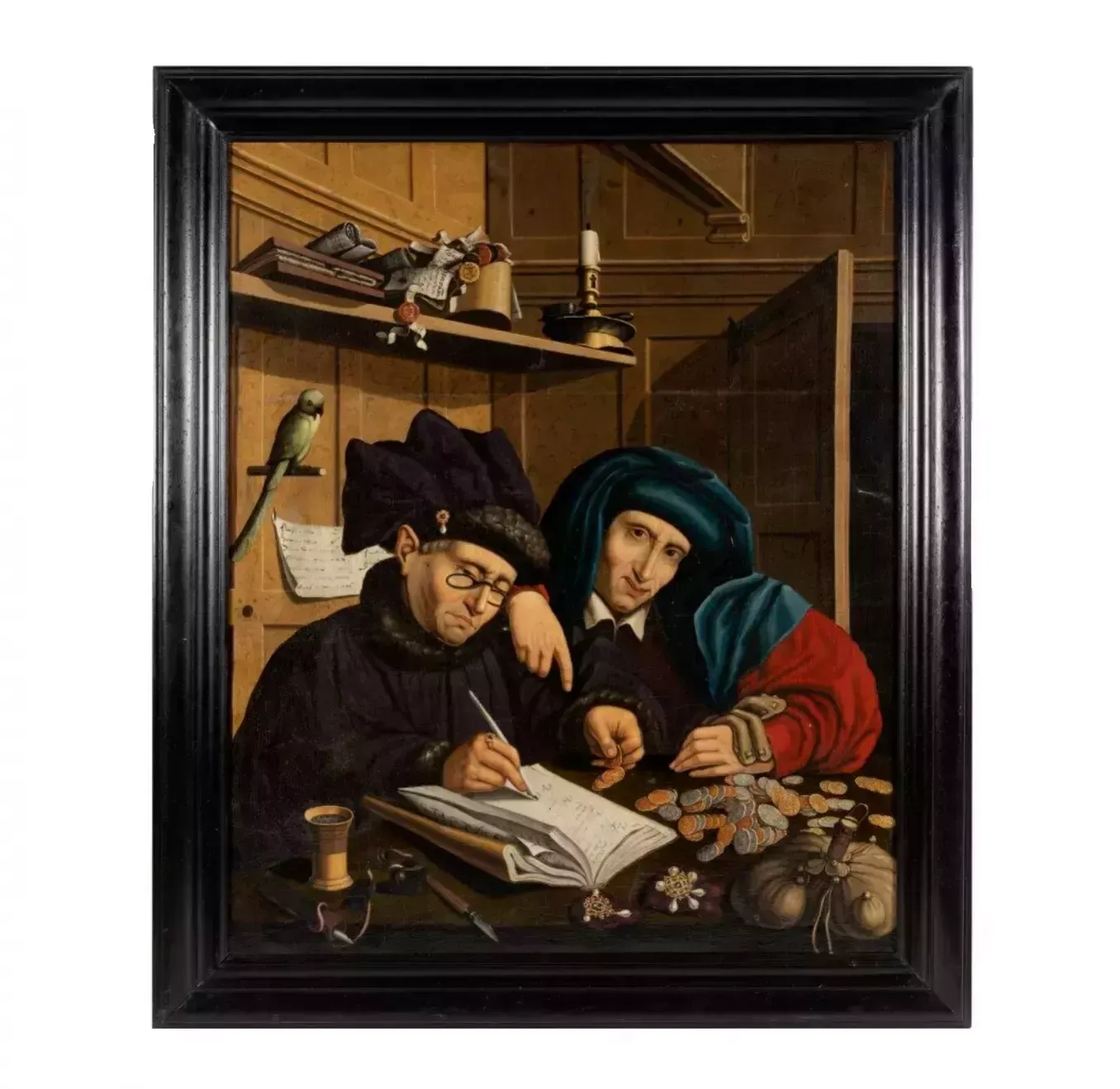 Painting. Tax Collectors Or Publicans. Follower Of Marinus Van Reymerswaele. Turn Of The 17th18th Century. photo for sale