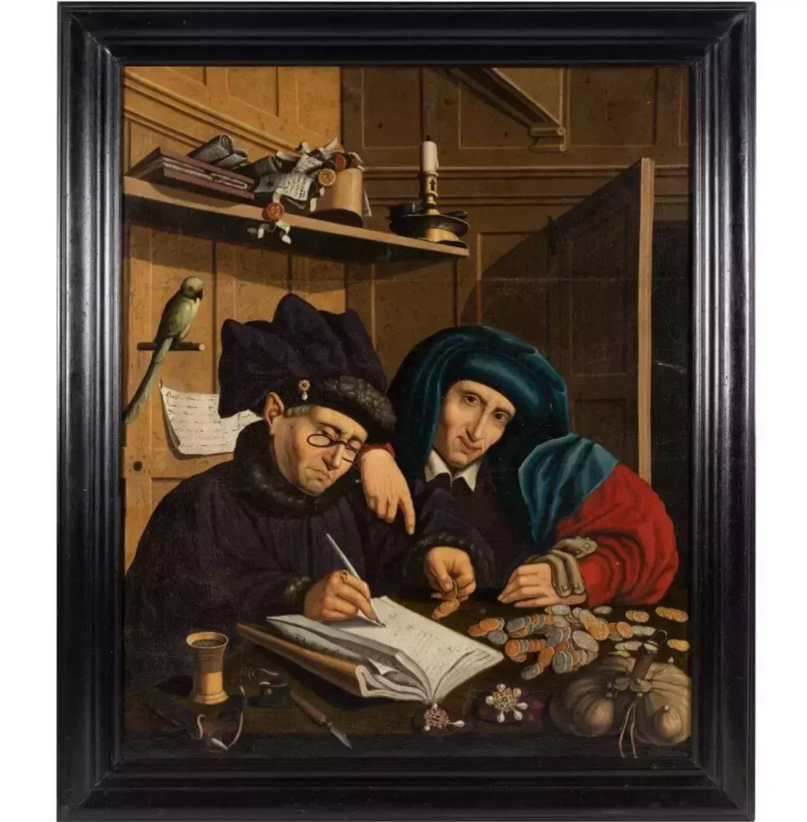 Painting. Tax Collectors Or Publicans. Follower Of Marinus Van Reymerswaele. Turn Of The 17th18th Century. photo Art