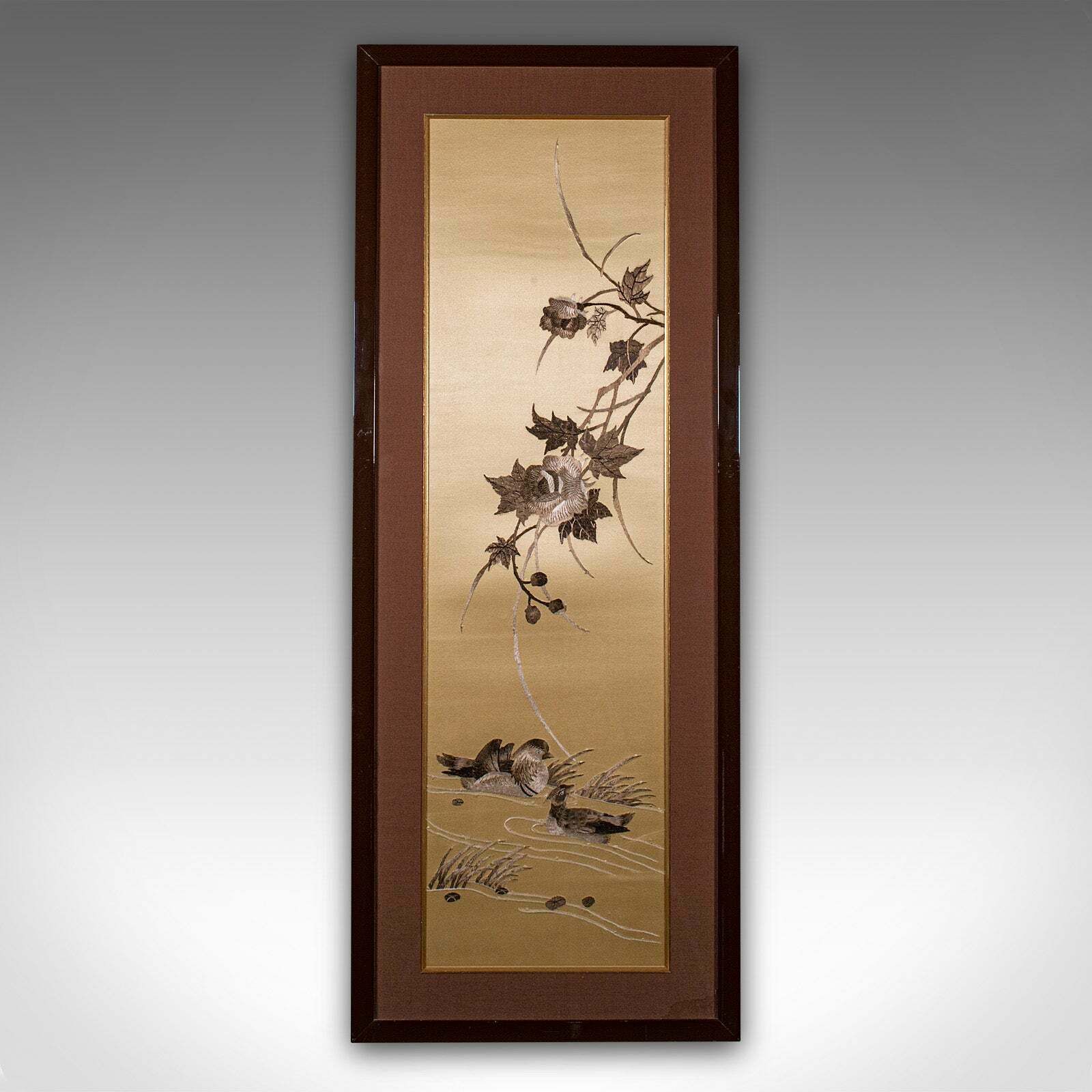 Tall Vintage Decorative Panel, Chinese, Framed, Silk Cotton Embroidery, C.1970 photo furniture