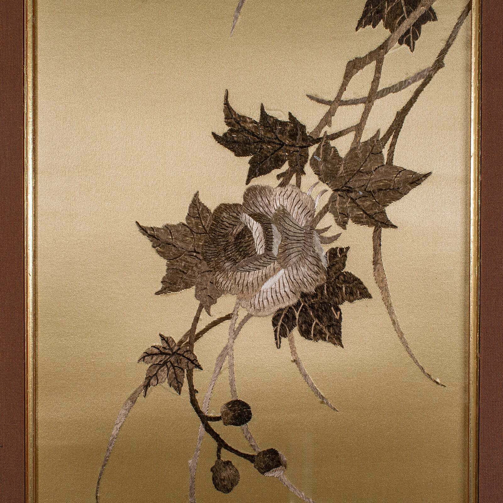 Tall Vintage Decorative Panel, Chinese, Framed, Silk Cotton Embroidery, C.1970 photo 675.0