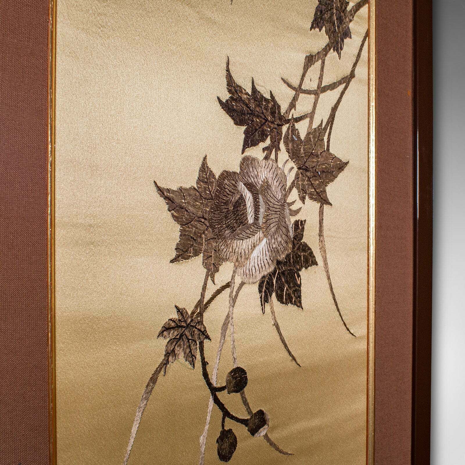 Tall Vintage Decorative Panel, Chinese, Framed, Silk Cotton Embroidery, C.1970 photo buy