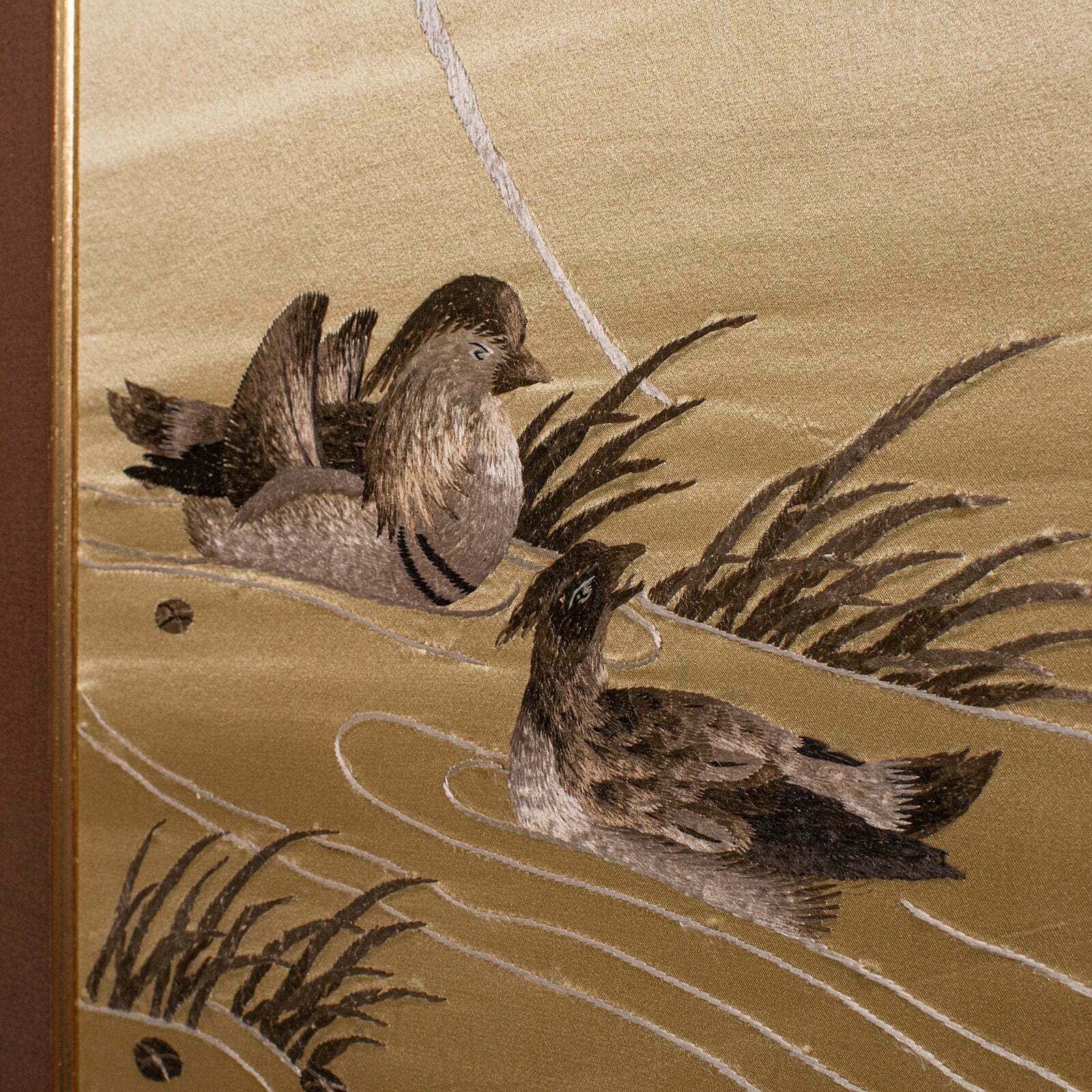 Tall Vintage Decorative Panel, Chinese, Framed, Silk Cotton Embroidery, C.1970 photo vintage