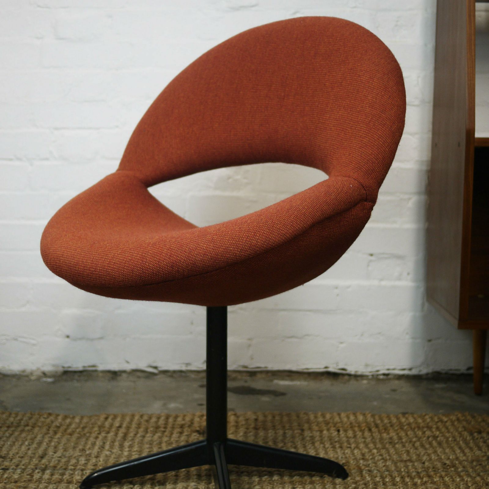 Pair Of Dark Orange Bucket Chairs In Handwoven Fabric, 1960s, Set Of 2 photo vintage