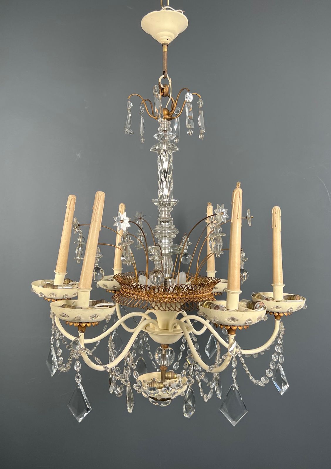 Chandelier In Lacquered And Gilded Sheet Metal And Crystals From Maison Baguès. Circa 1940 photo 4850.0