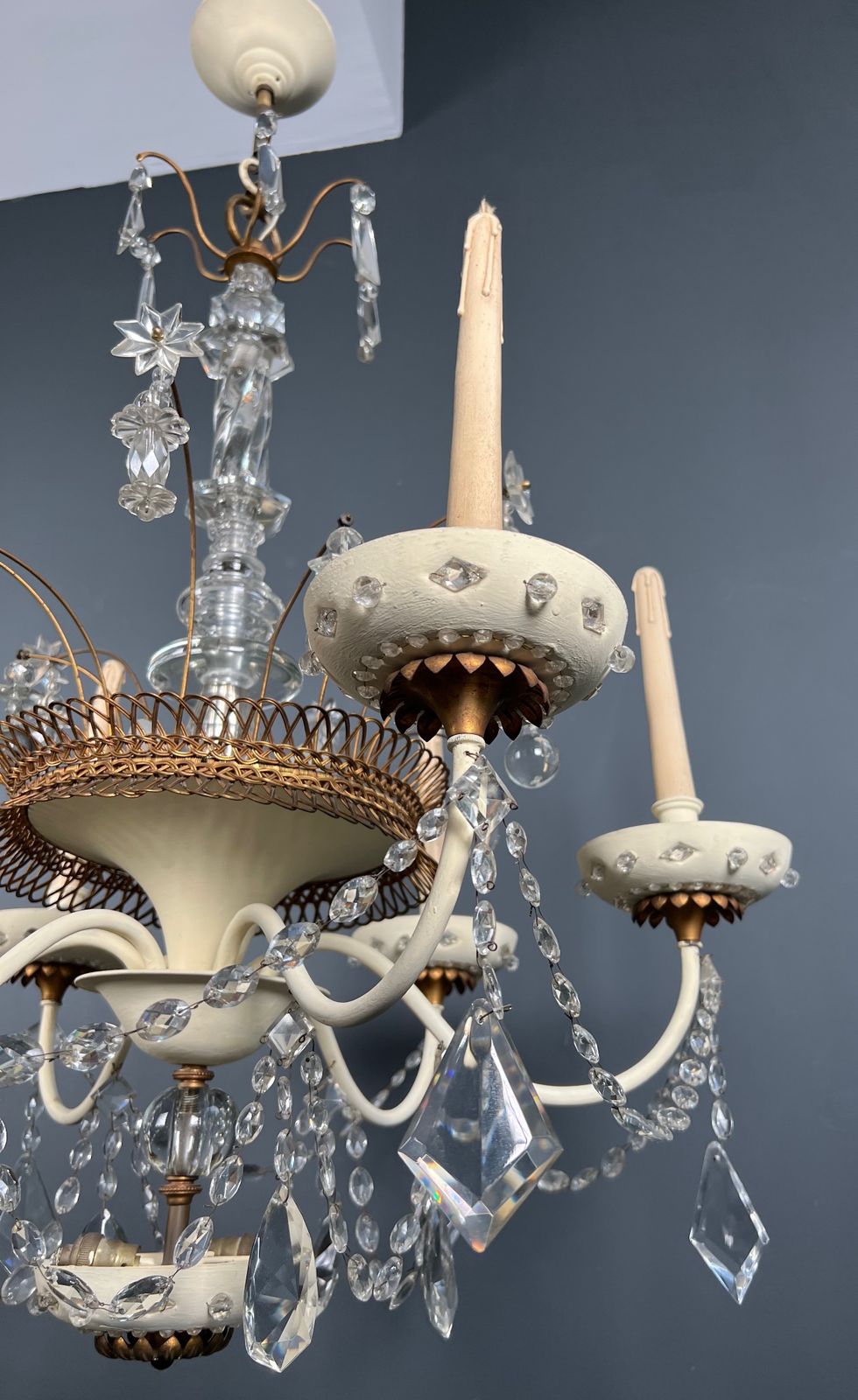 photo furniture Chandelier In Lacquered And Gilded Sheet Metal And Crystals From Maison Baguès. Circa 1940