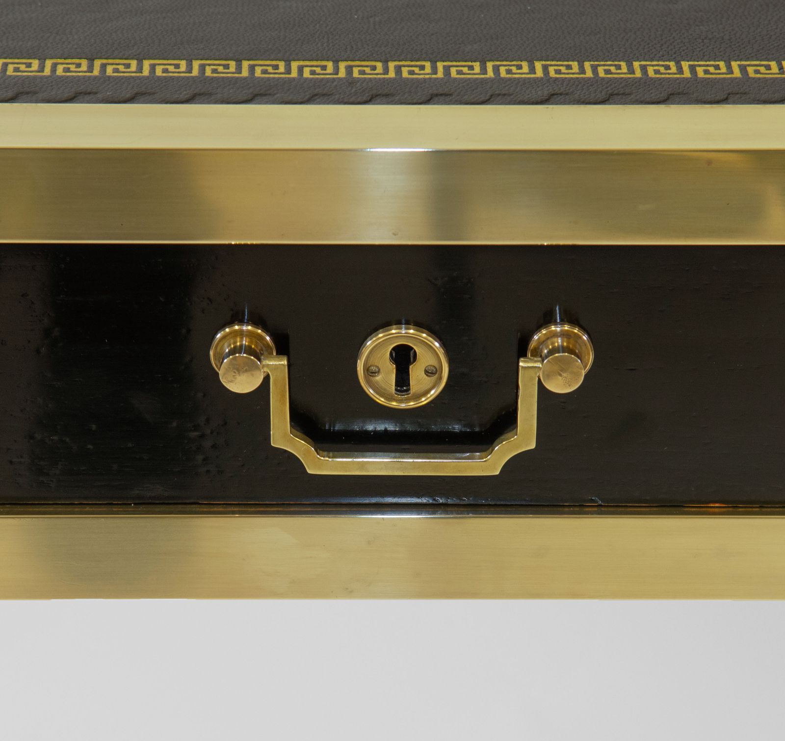 Mid Century Maison Jansen Manner Brass & Leather Desk Writing Table French 1950s photo for sale