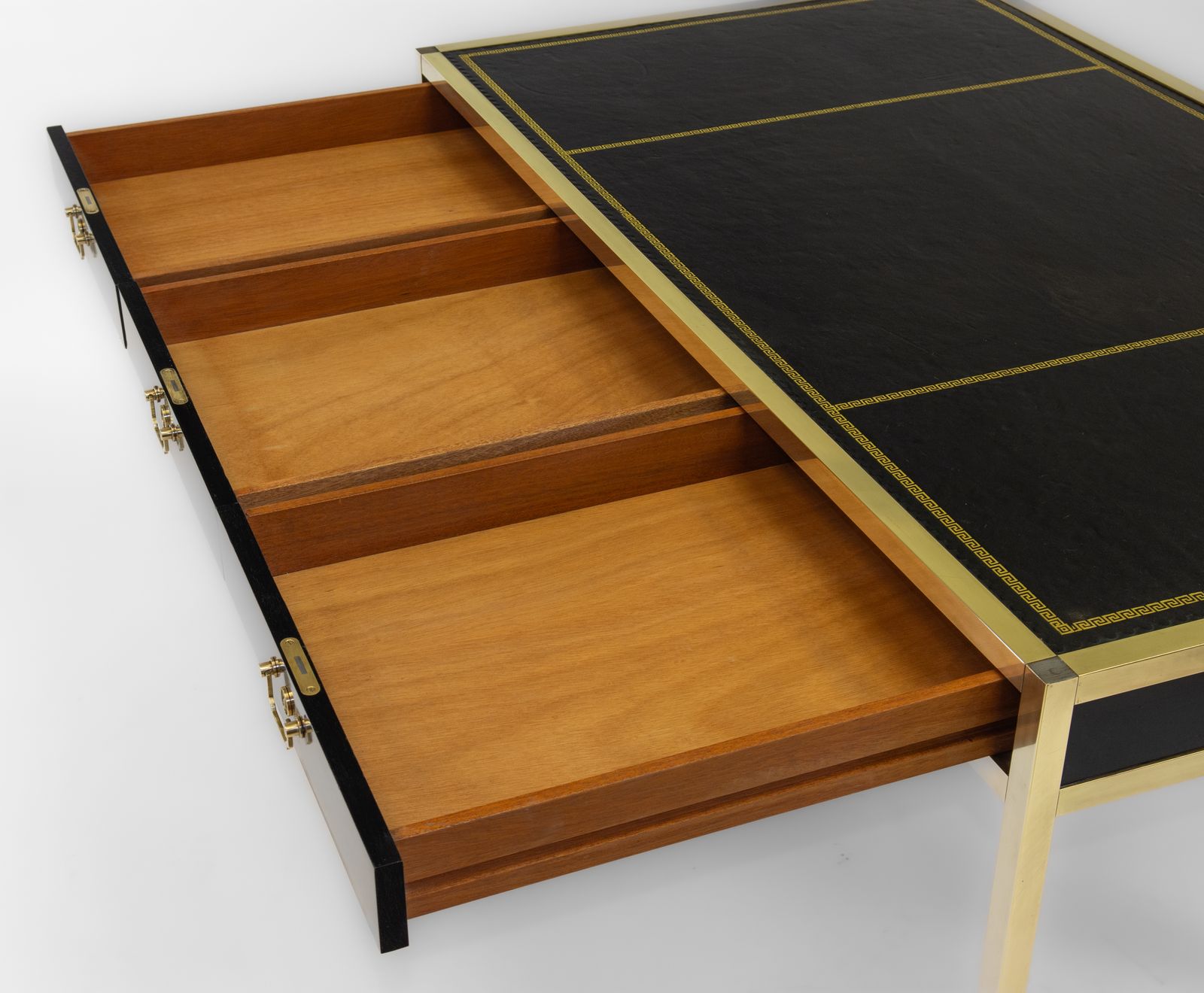 Mid Century Maison Jansen Manner Brass & Leather Desk Writing Table French 1950s photo vinterior