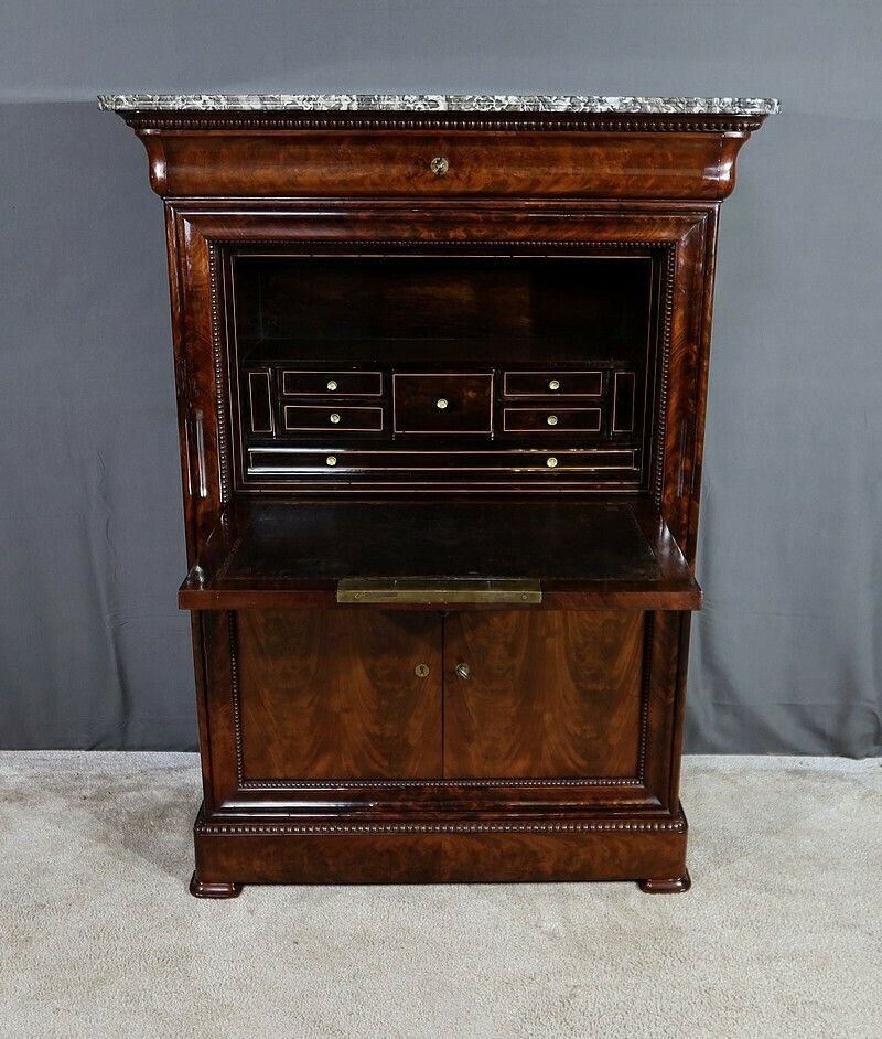 Furniture Small Mahogany Veneer Secretary, Restoration Period – Early 19th Century photo