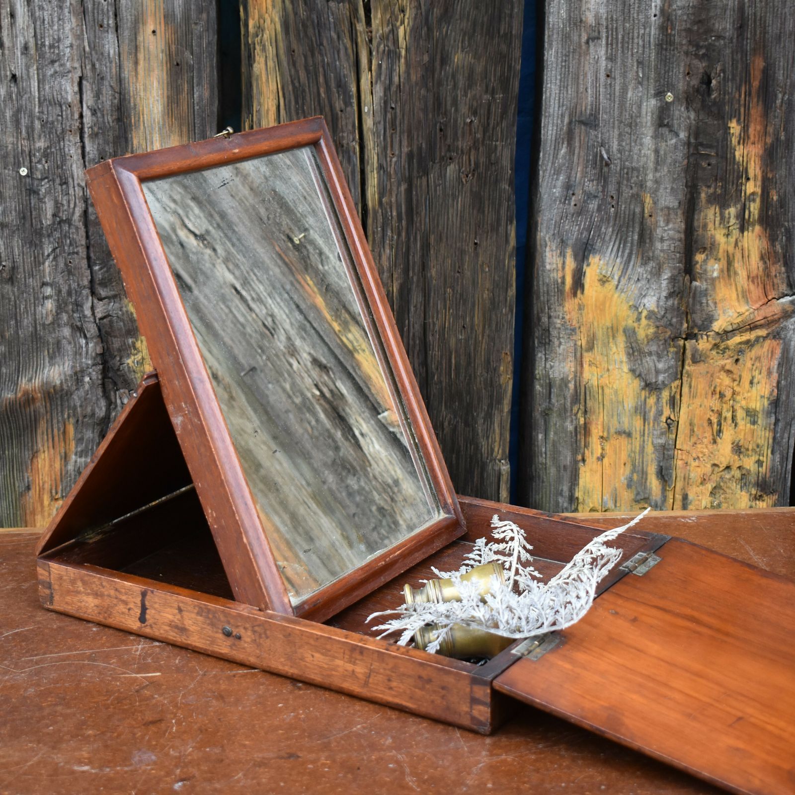 Antique 19th Century Officer's Military Campaign Field Folding Travelling Mirror