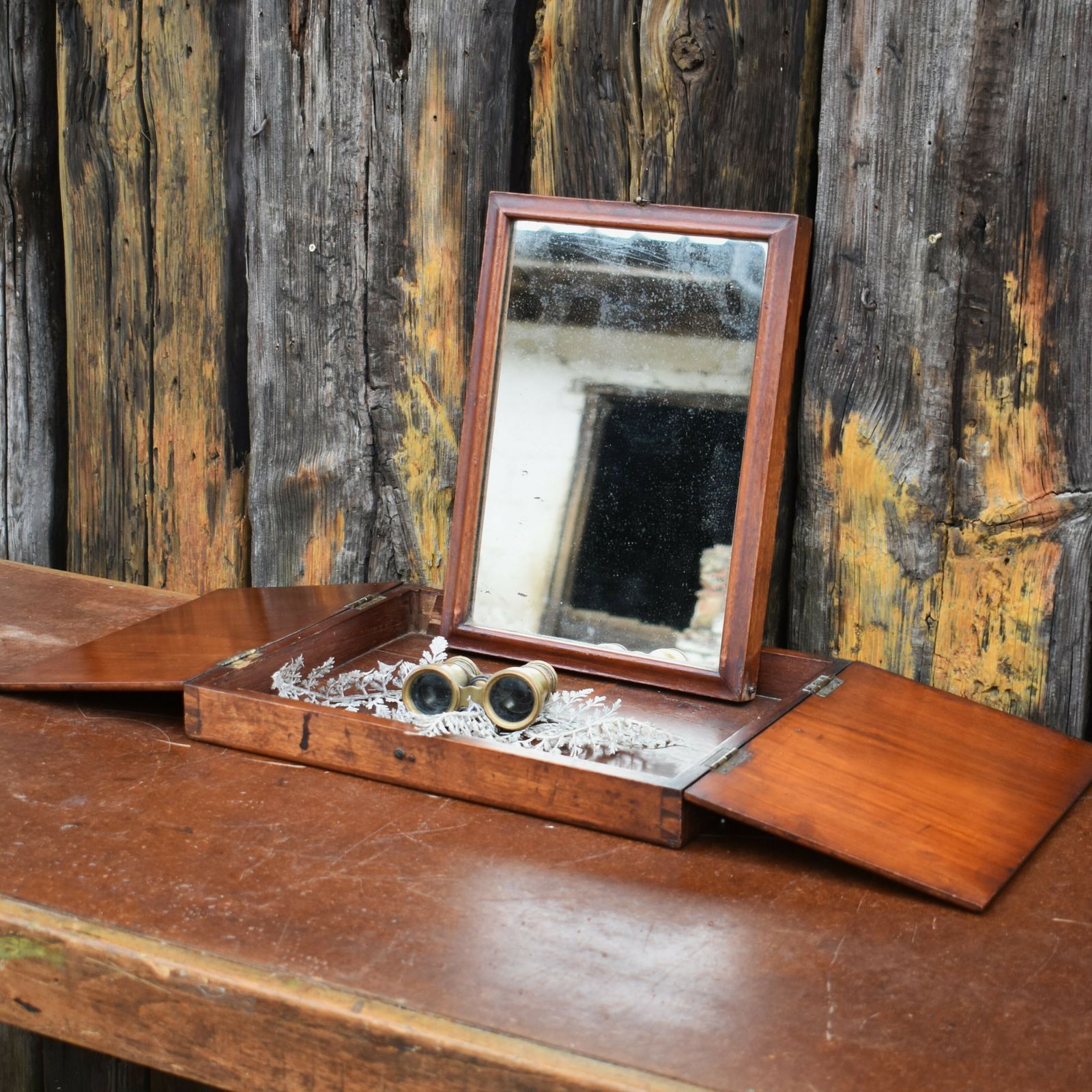 Antique 19th Century Officer's Military Campaign Field Folding Travelling Mirror photo furniture
