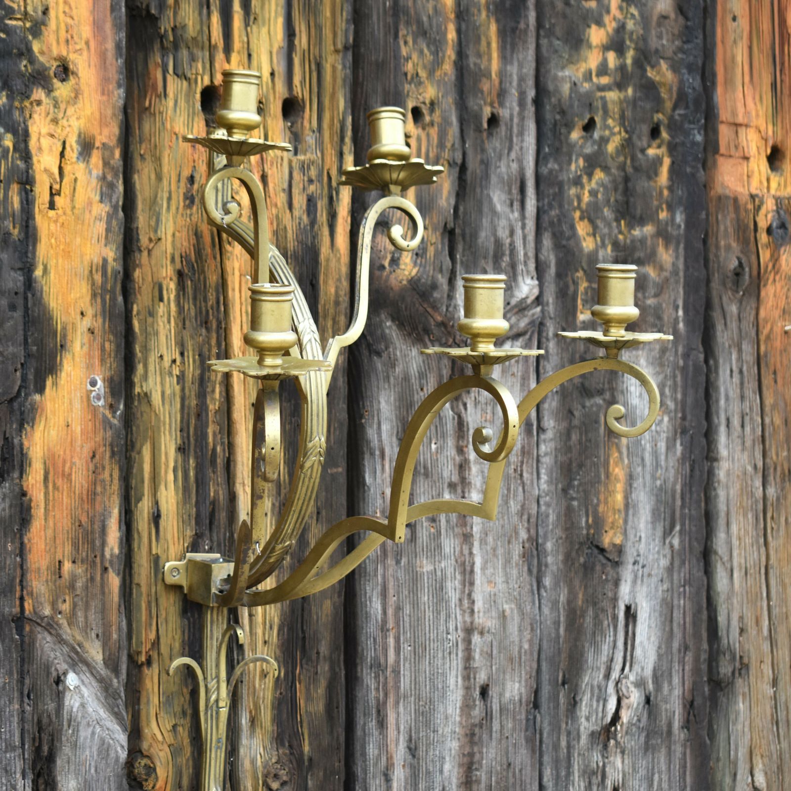 Antique Art Deco Gilt Brass Candelabra Candle Sconce Wall Light Fitting