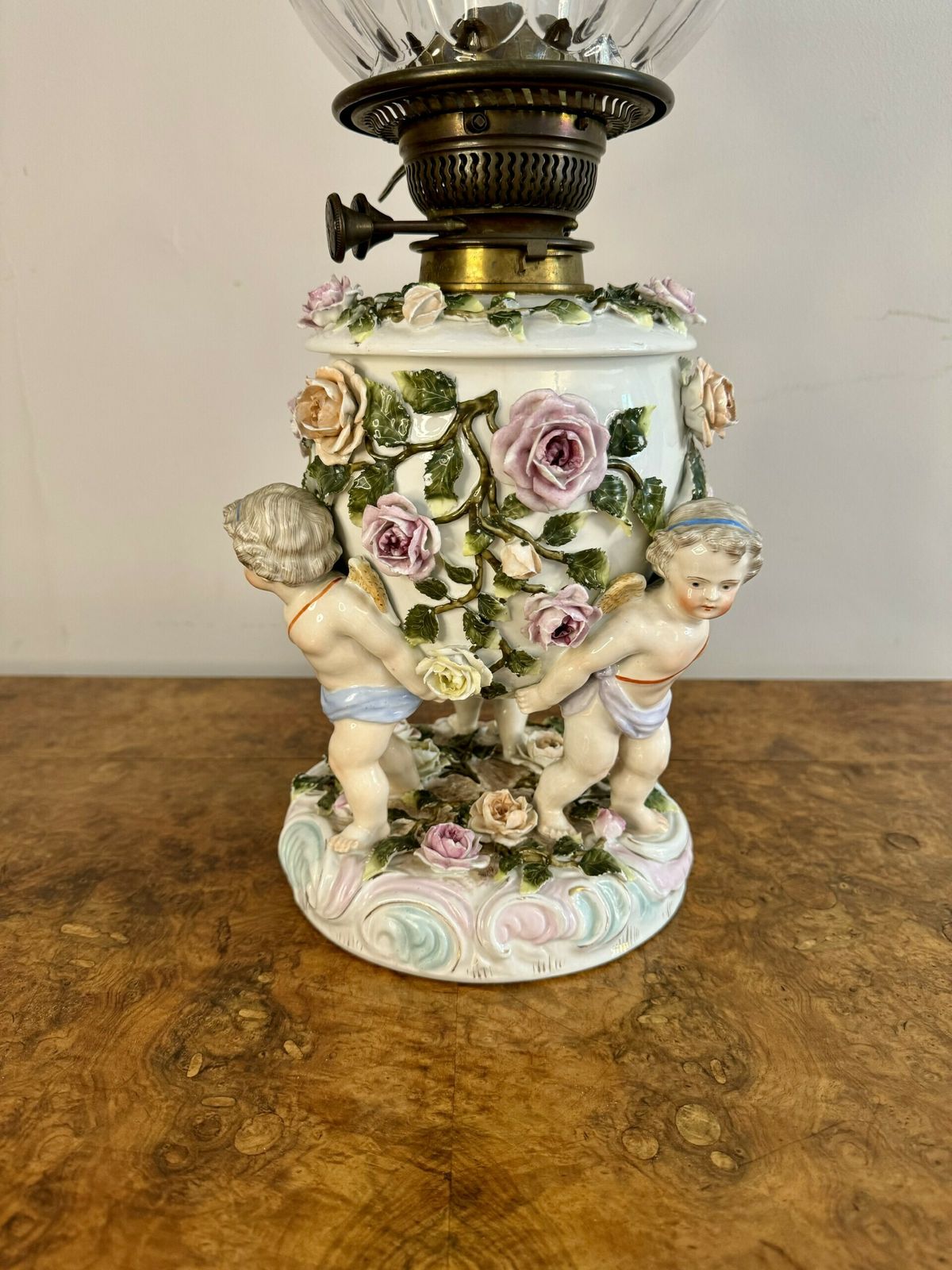 Outstanding Quality Antique Sitzendorf Porcelain Oil Lamp photo furniture