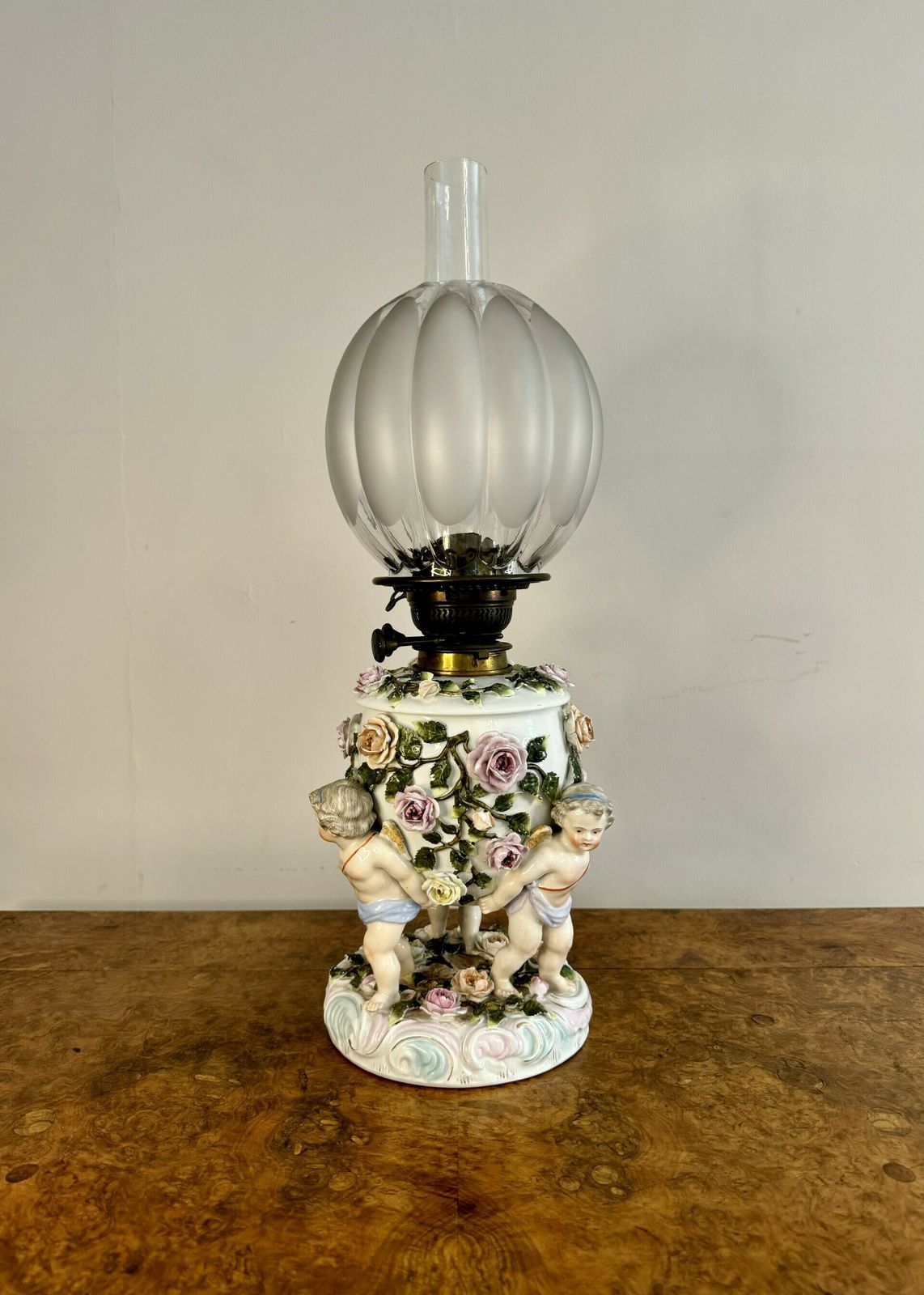 Outstanding Quality Antique Sitzendorf Porcelain Oil Lamp