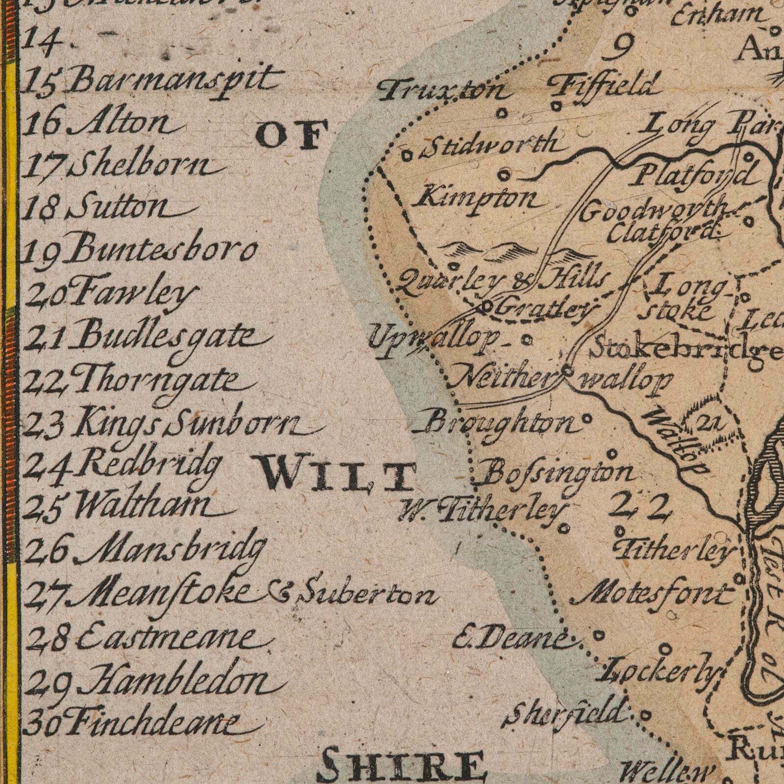 Antique County Map, Hampshire, English, Framed Cartography, Robert Morden, 1700 photo vintage