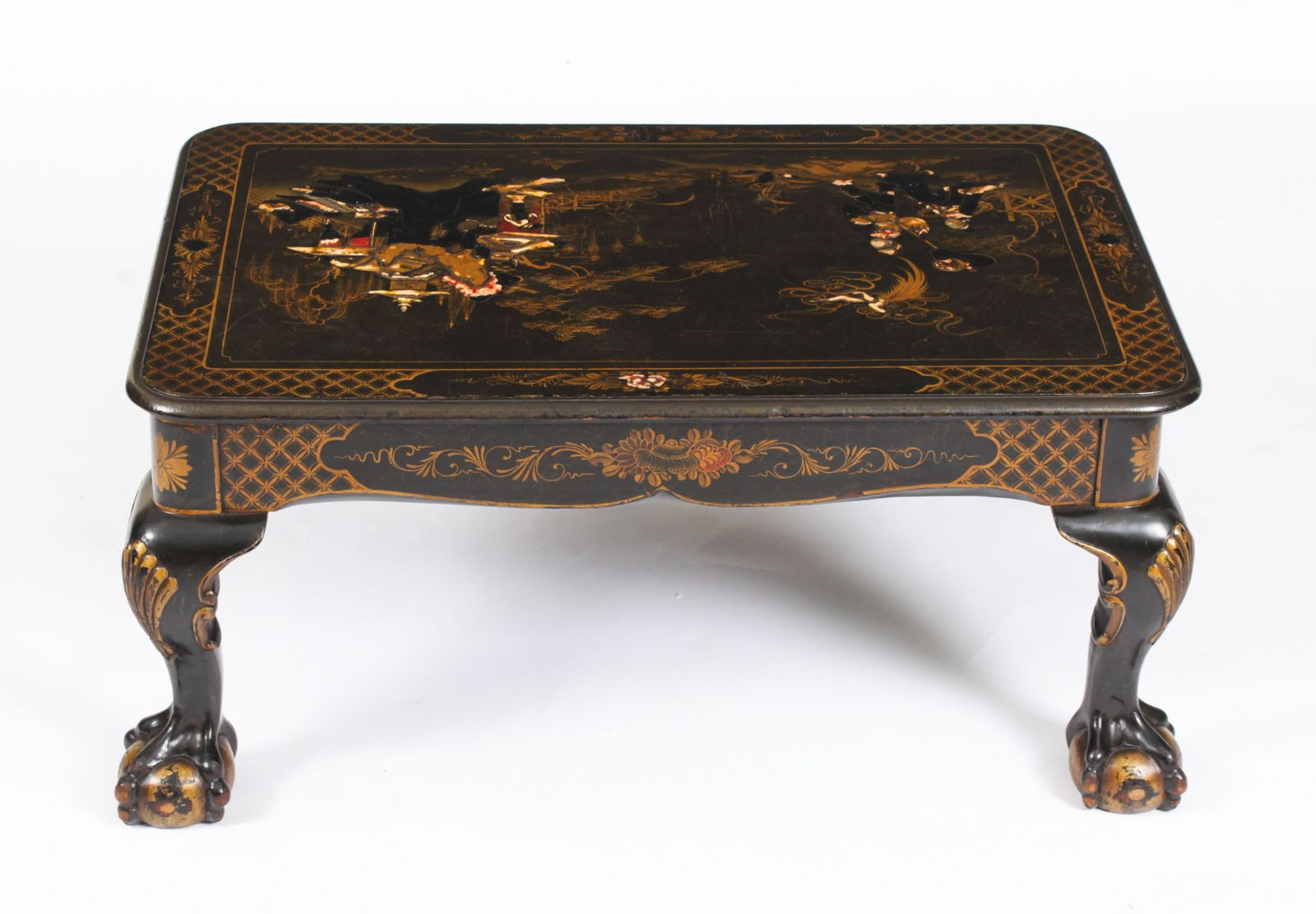 photo vinterior Vintage Black Lacquered Chinoiserie Coffee Table Mid 20th Century