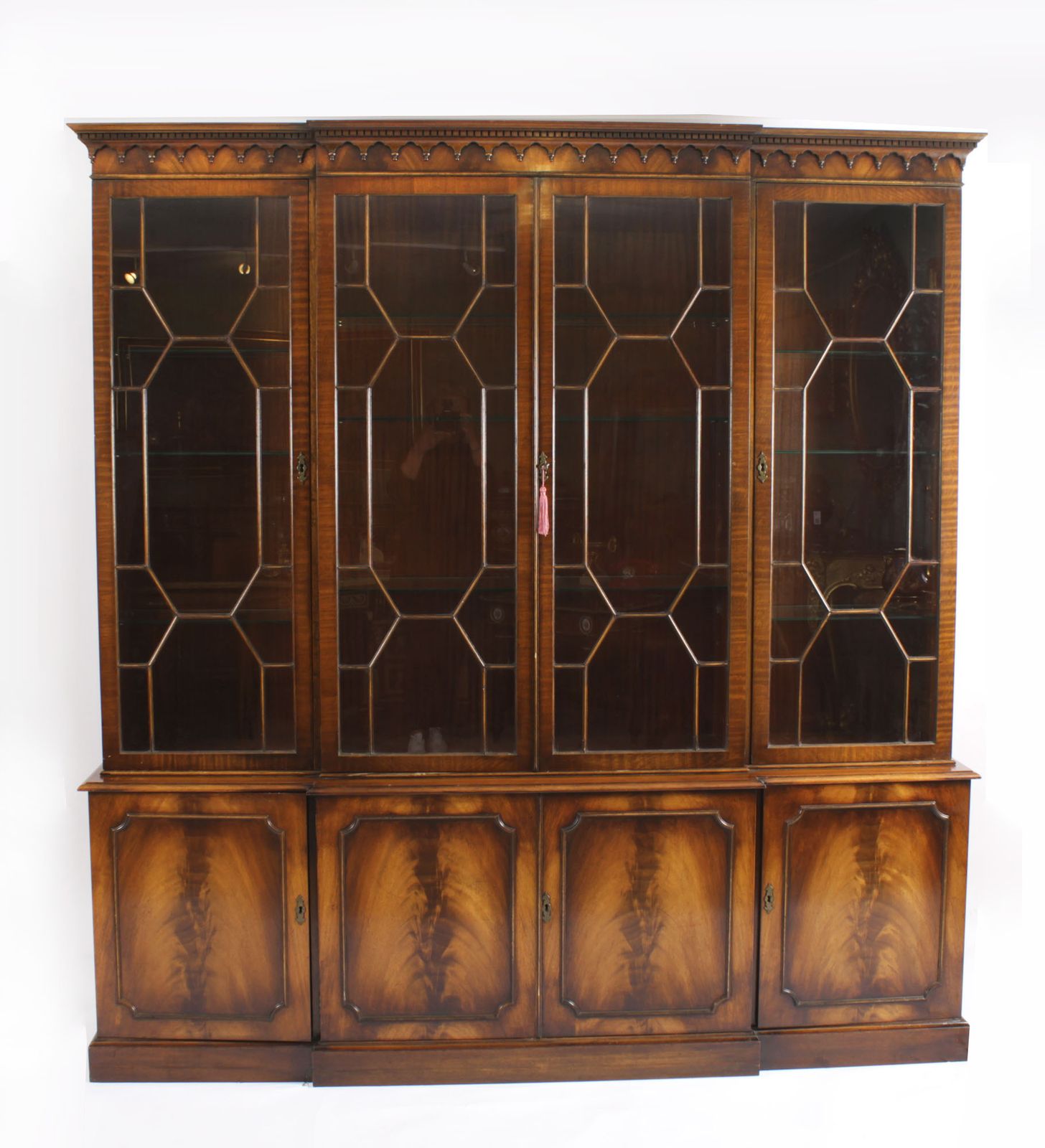 Vintage Flame Mahogany Breakfront Bookcase 20th Century photo furniture