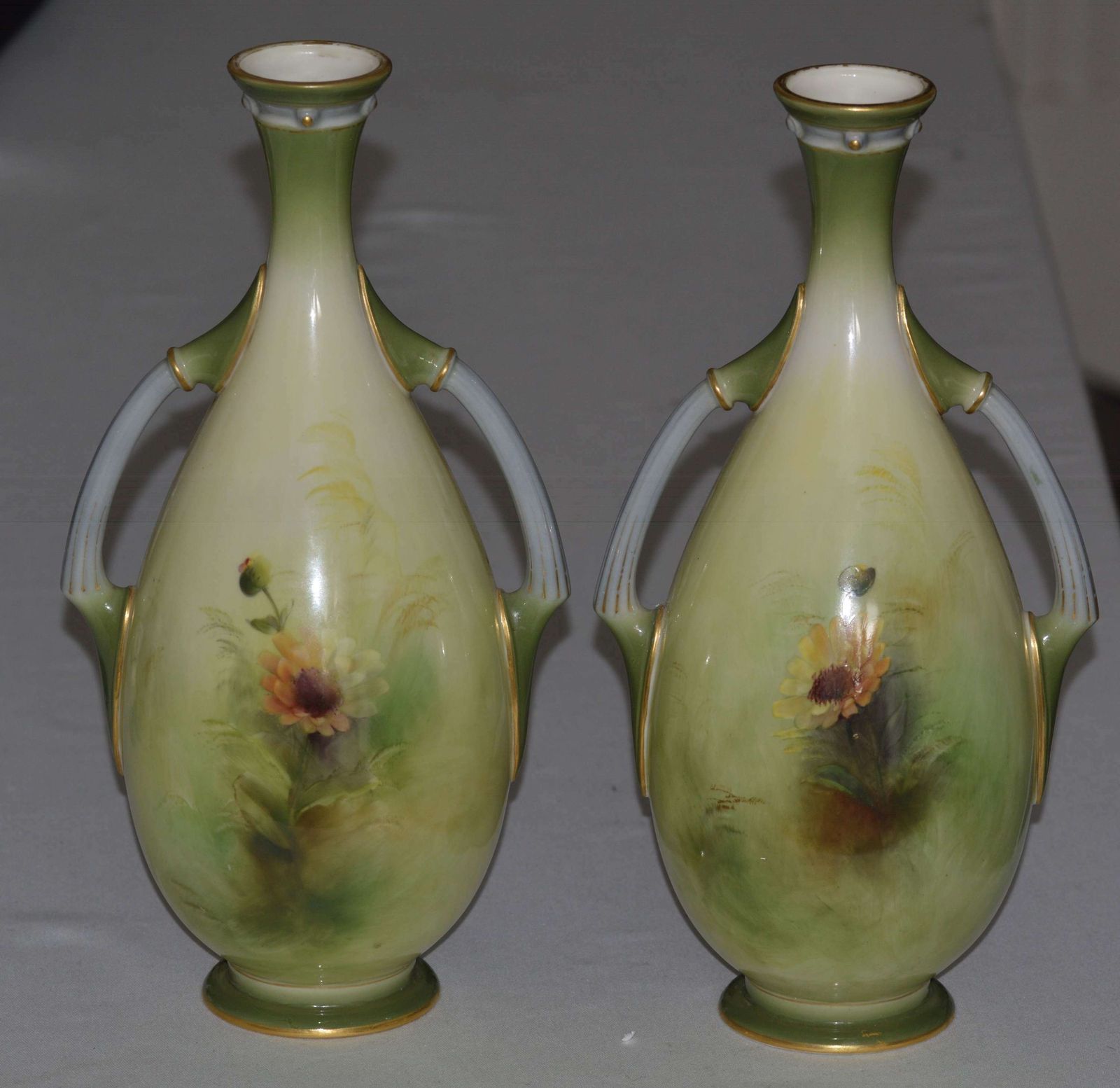 Pair Royal Worcester 2 Handled Vases George Cole 1903/ 1906 photo furniture