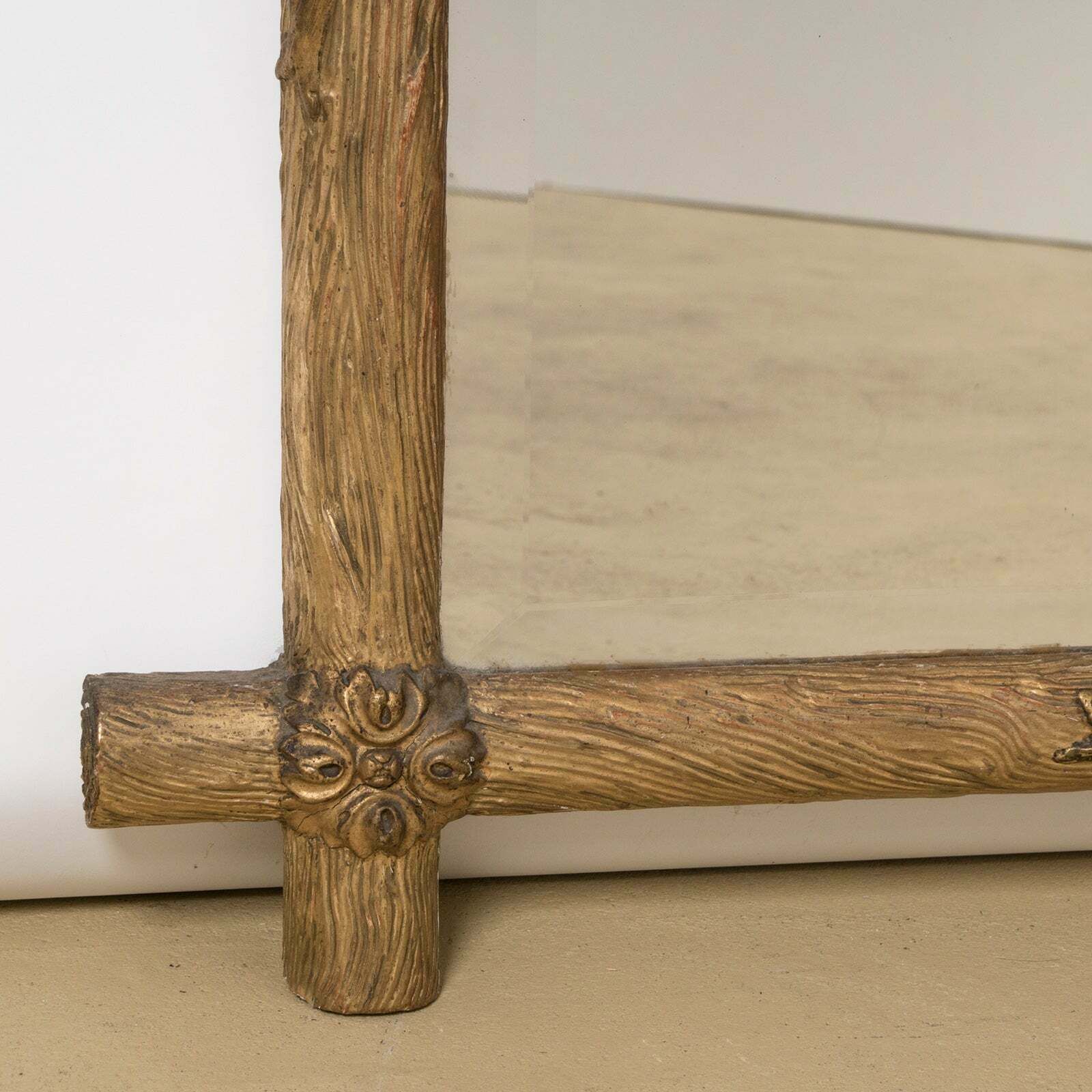 19e Eeuwse Antieke Franse Faux Bois Spiegel Met Vogelnestmotief photo vinterior