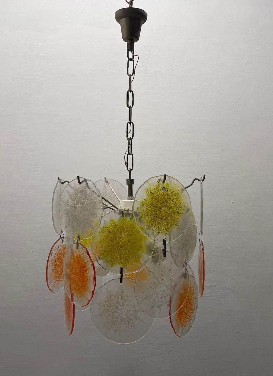 Murano Glass Disc Snowflake Chandelier 1960’s By Gino Vistosi photo vintage