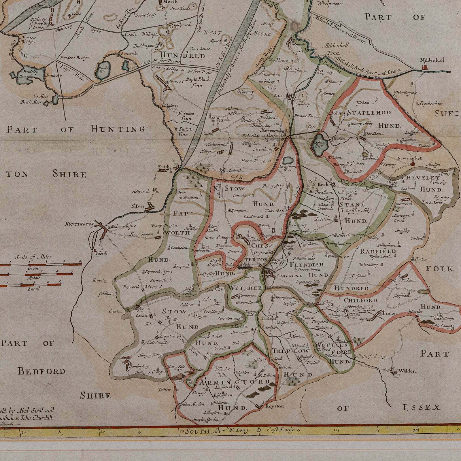 Antique County Map, Cambridgeshire, English, Framed Cartography, Robert Morden photo vinterior