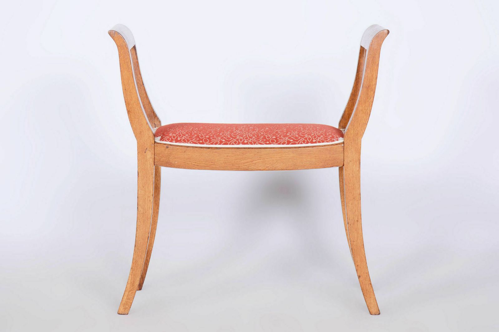 Restored Art Deco Stool, Oak, Revived Polish, New Upholstery, Czech, 1930s