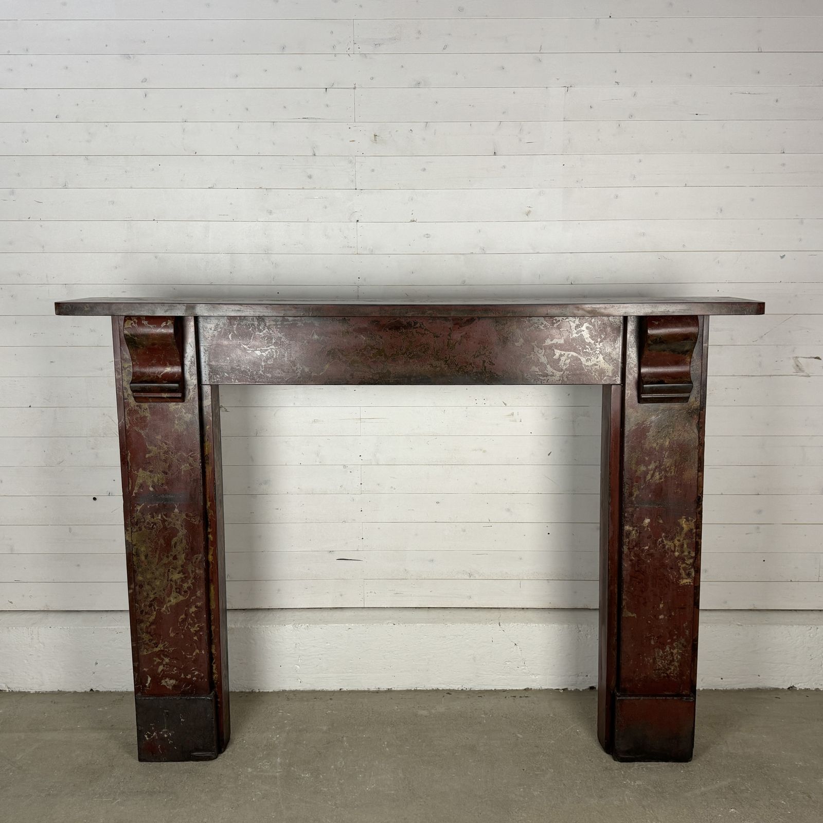 Simple Edwardian Slate Fire Surround With Red Marbleised Finish