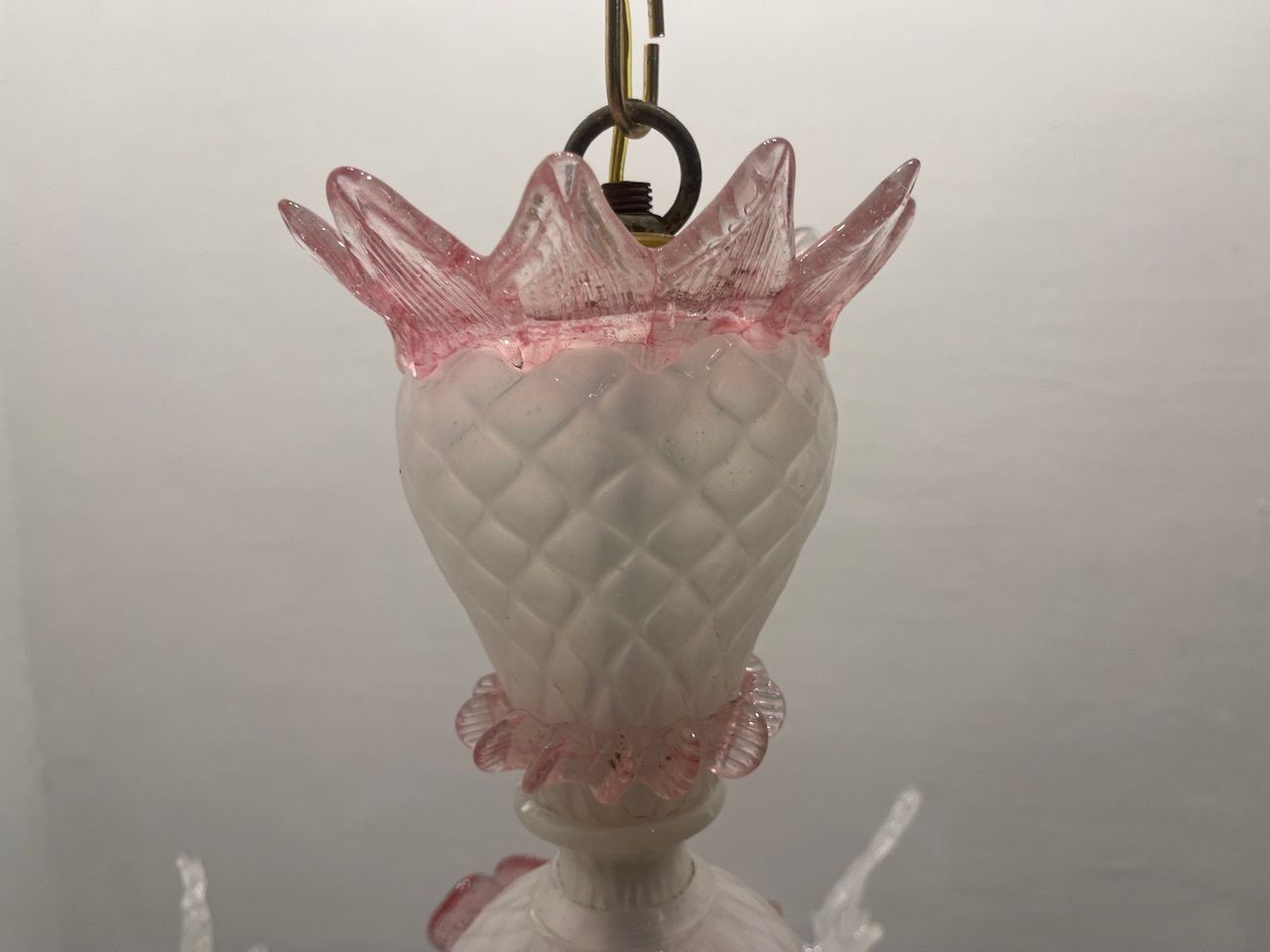 photo for sale Large Venetian Murano Glass Pink And White Chandelier 1960’s