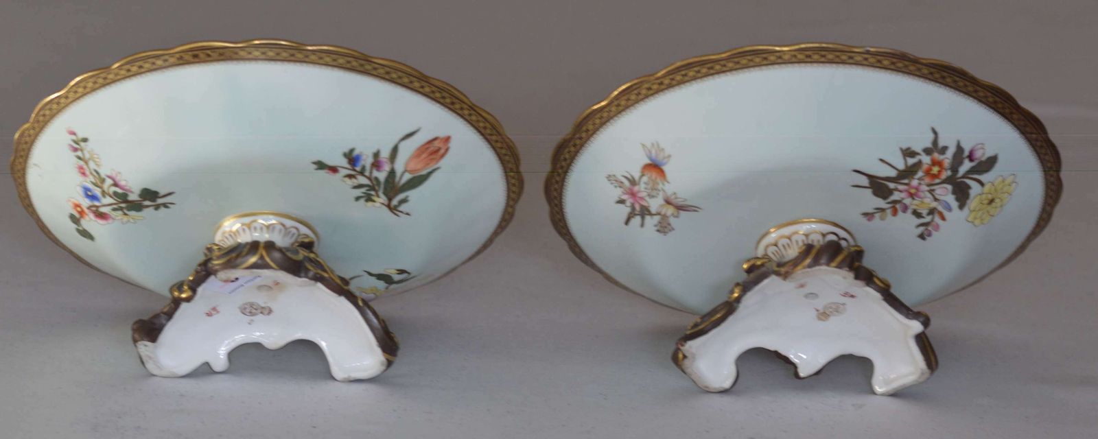 photo for sale A Stunning Pair 1885 Royal Worcester Porcelain Pedestal Dishes / Tazza