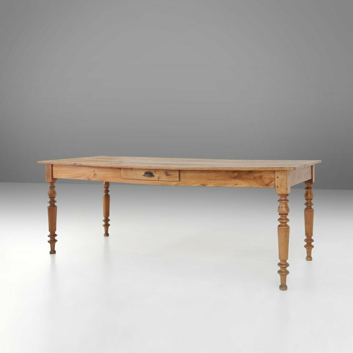 French Wabi Sabi Style Dining Table In Elm With Drawer, 1850s