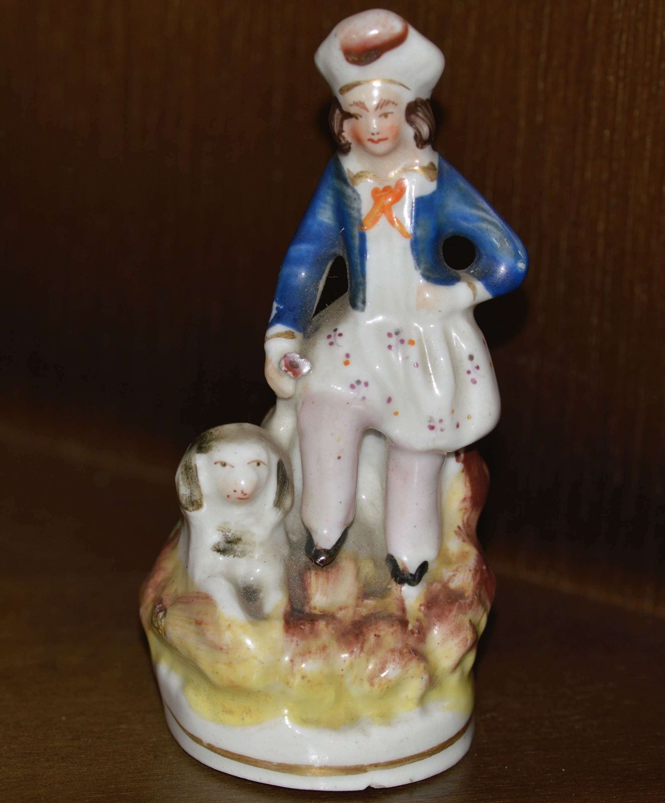 Early Victorian Staffordshire Miniature Figure Of A Man With His Dog
