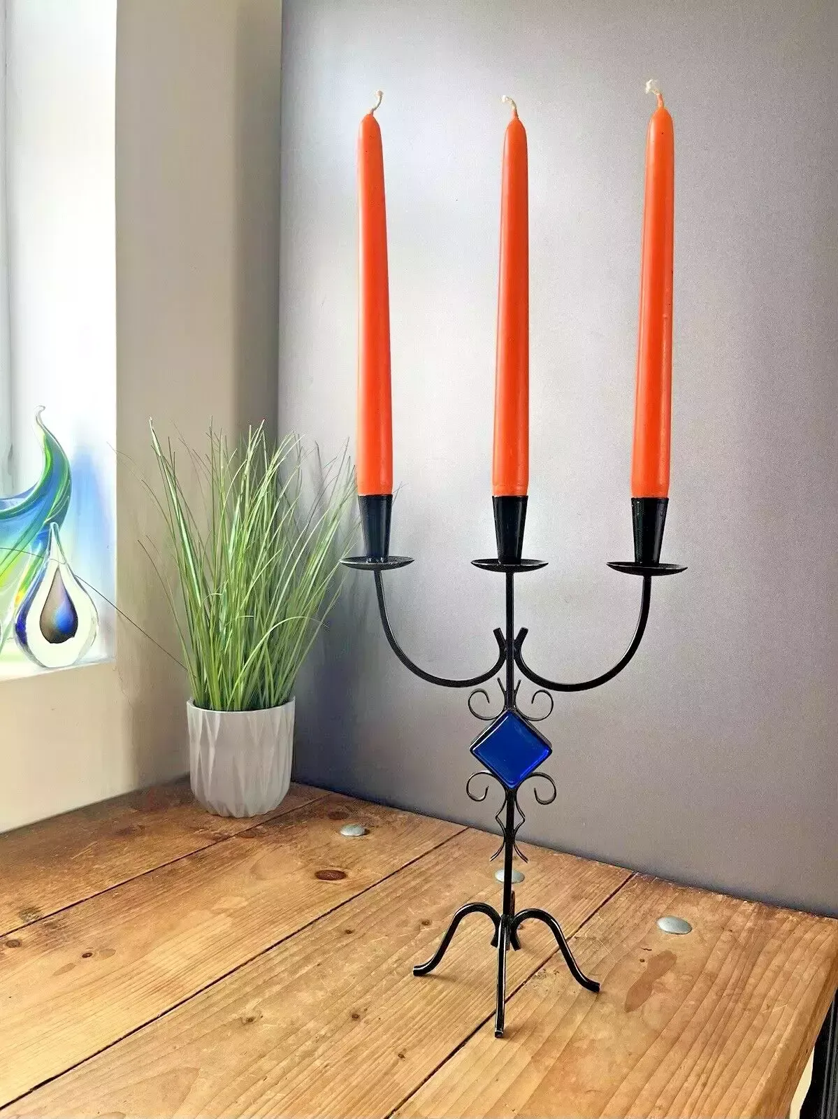 Mid Century 60's Swedish Folk 3 Candle Holder Candlestick Ystad Metall Bo Svensk photo for sale