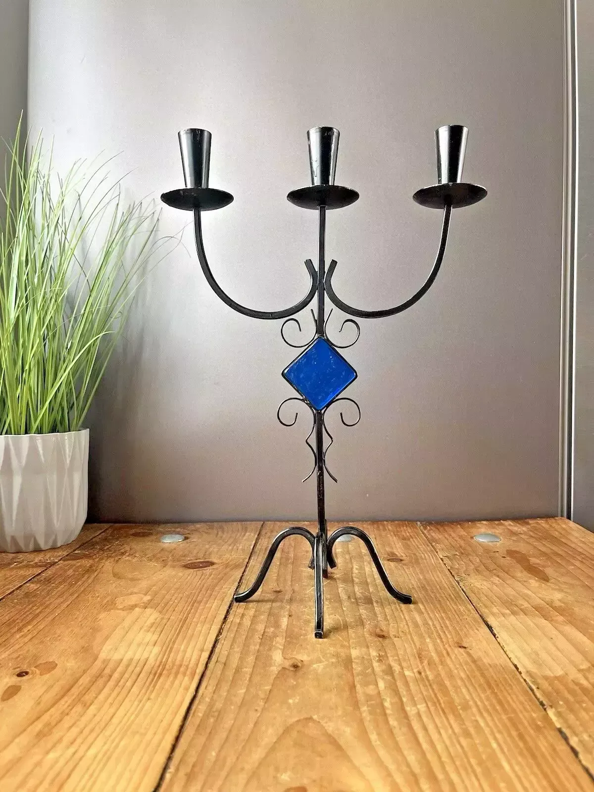 Mid Century 60's Swedish Folk 3 Candle Holder Candlestick Ystad Metall Bo Svensk photo buy