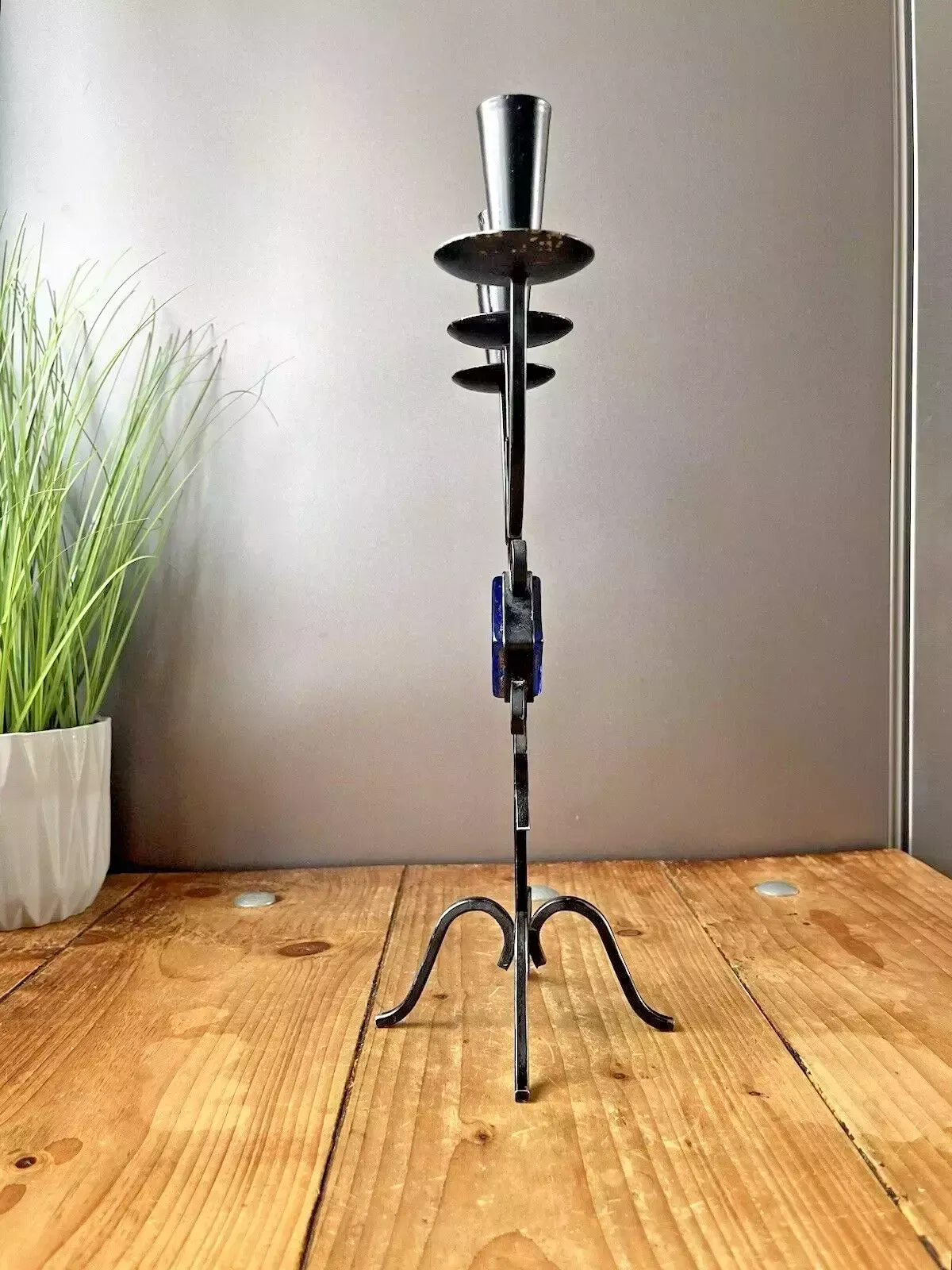 Mid Century 60's Swedish Folk 3 Candle Holder Candlestick Ystad Metall Bo Svensk photo vintage