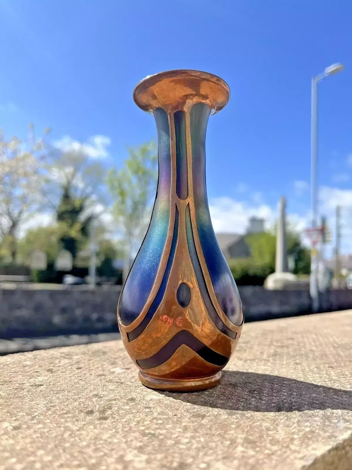 Nouveau Secessionist Bohemian Iridescent Glass Copper Clad Vase By Carl Goldberg photo furniture