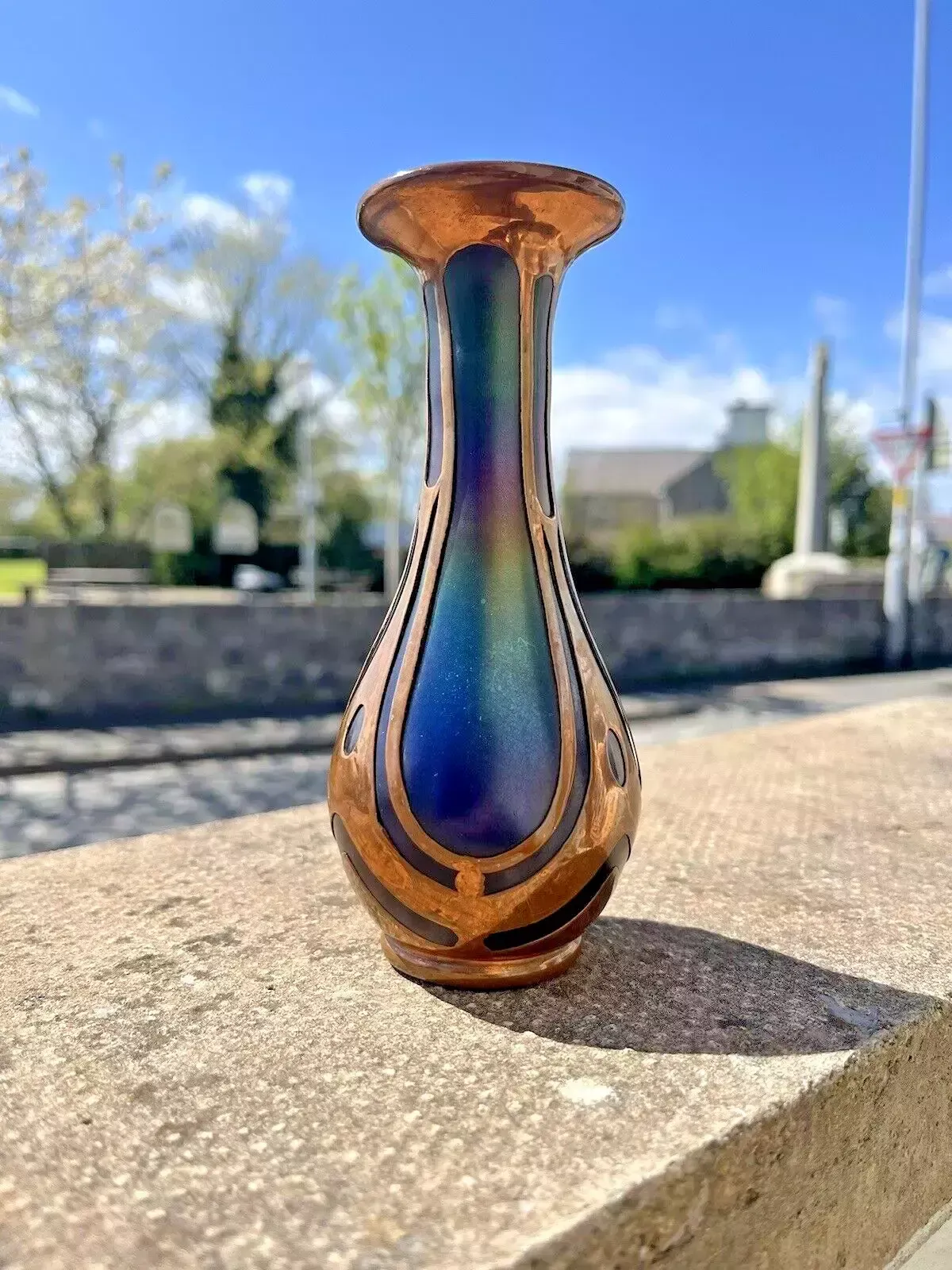 Nouveau Secessionist Bohemian Iridescent Glass Copper Clad Vase By Carl Goldberg photo Home Decor