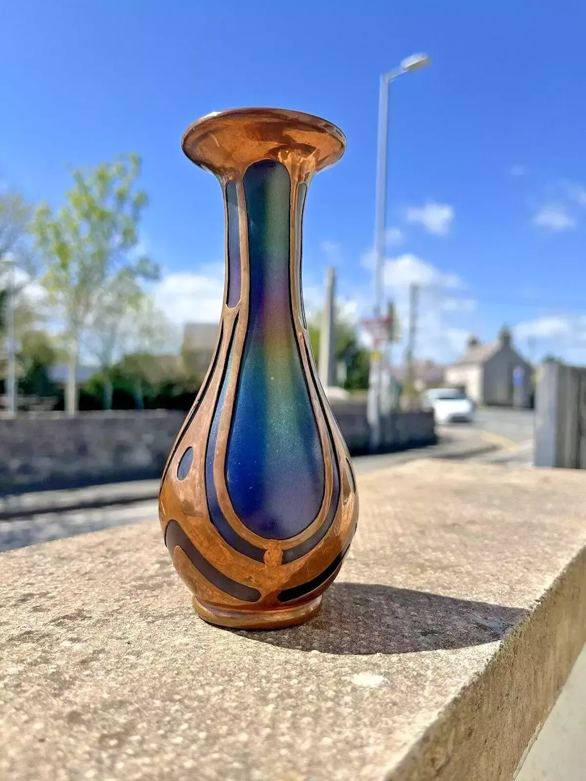 Nouveau Secessionist Bohemian Iridescent Glass Copper Clad Vase By Carl Goldberg photo 195.0