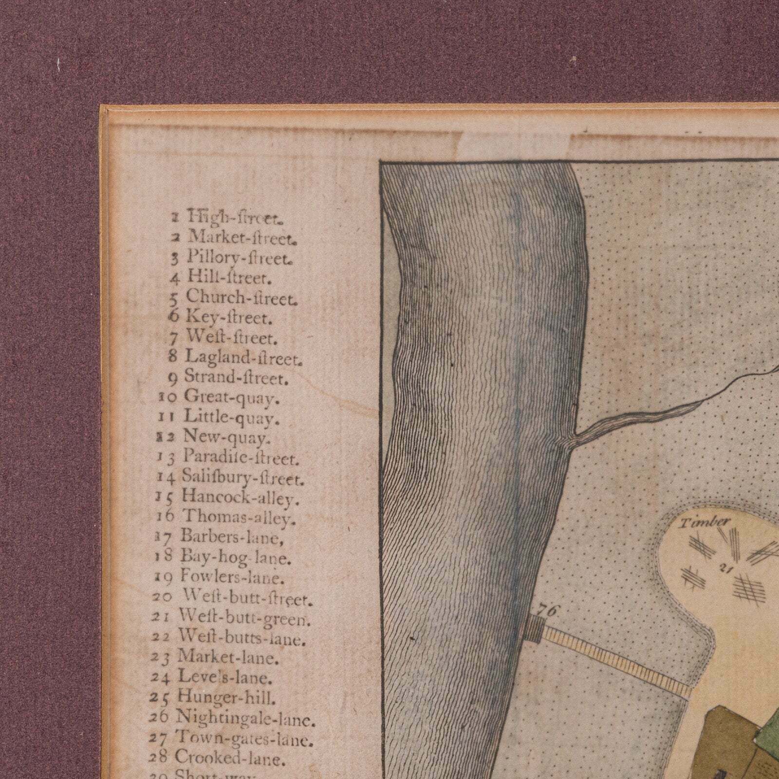 Antique Town Plan Map, Poole, English, Framed Cartography, Georgian, Circa 1780 photo 395.0