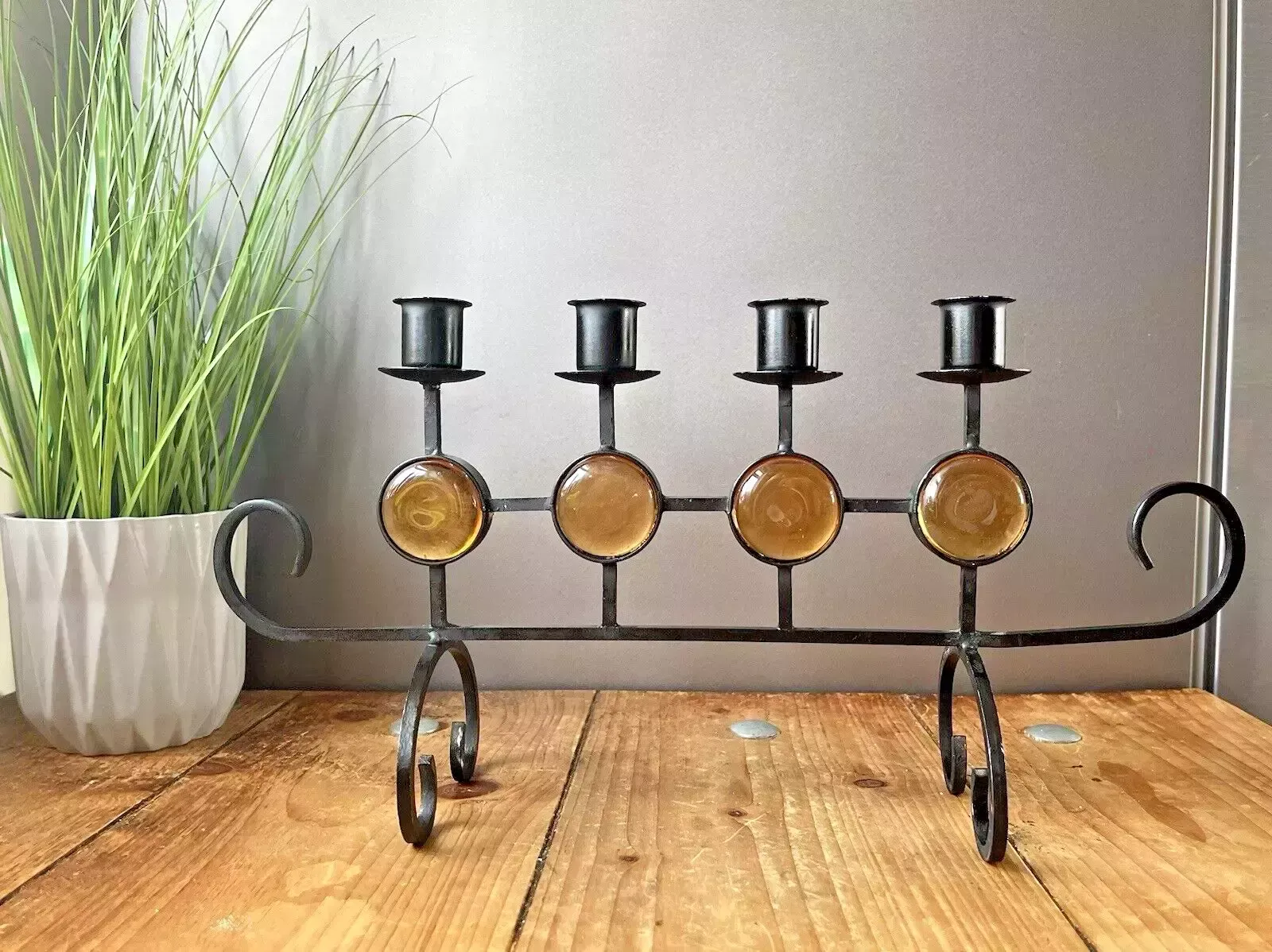 Mid Century 60's Swedish Folk 4 Branch Candle Holder Candlestick Ystad Metall photo vintage