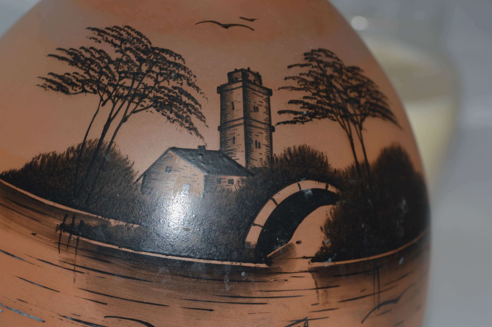 Art Deco Handprinted On Opaque Glass Vase Signed Joma From Around 1930 photo furniture