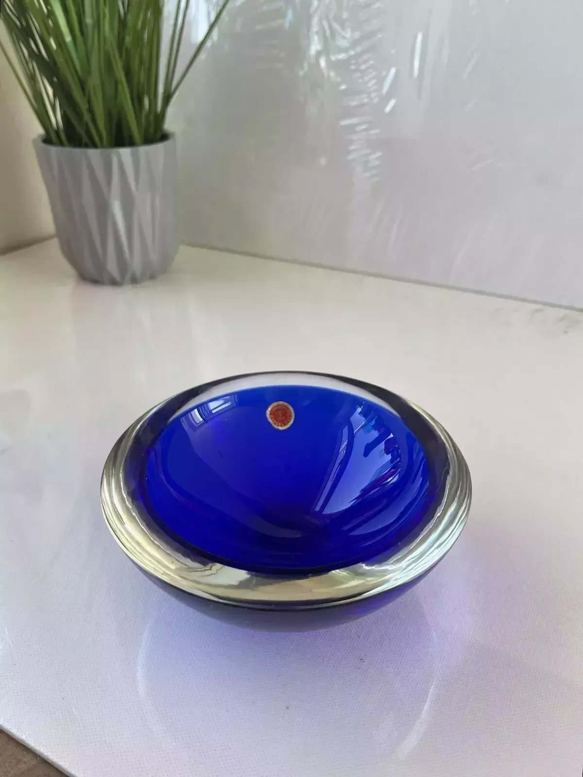 Mid Century 60's Pietro Toso & Co Murano Sommerso Glass Bowl Geode Dish Vintage