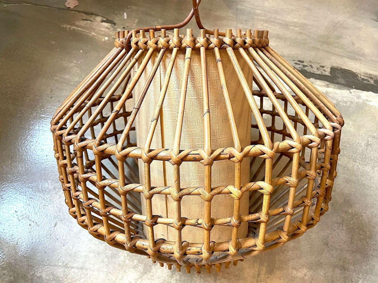 photo furniture A French 1960s Woven Bamboo And Parchment Hanging Light By Louis Sognot