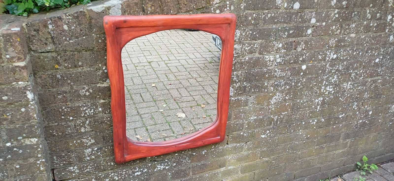Large Thick Chunky Wooden 80s Red Painted Wall Mirror 70 X 58 Cm photo furniture