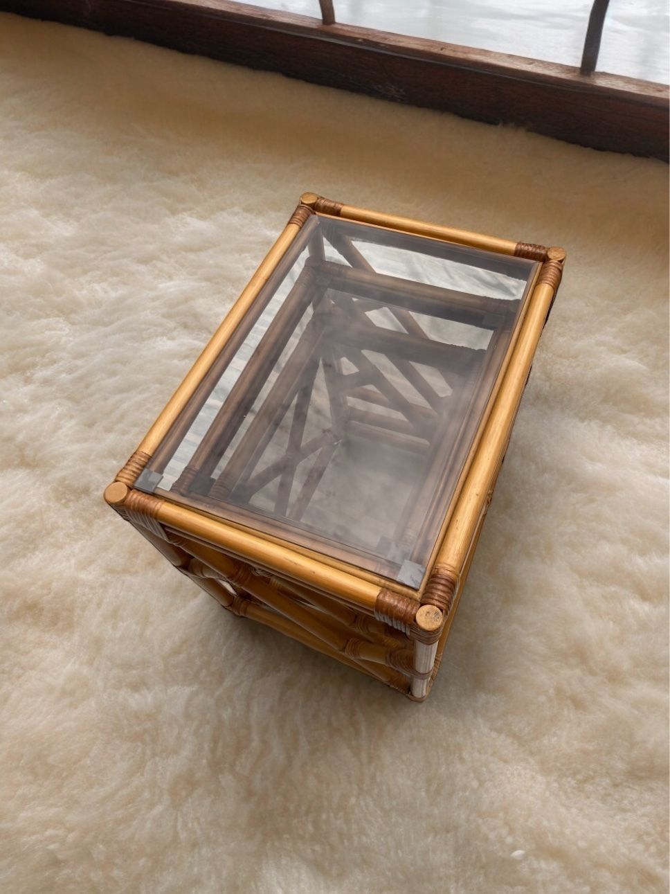Retro Nest Of Bamboo And Smoked Glass Coffee Tables photo for sale
