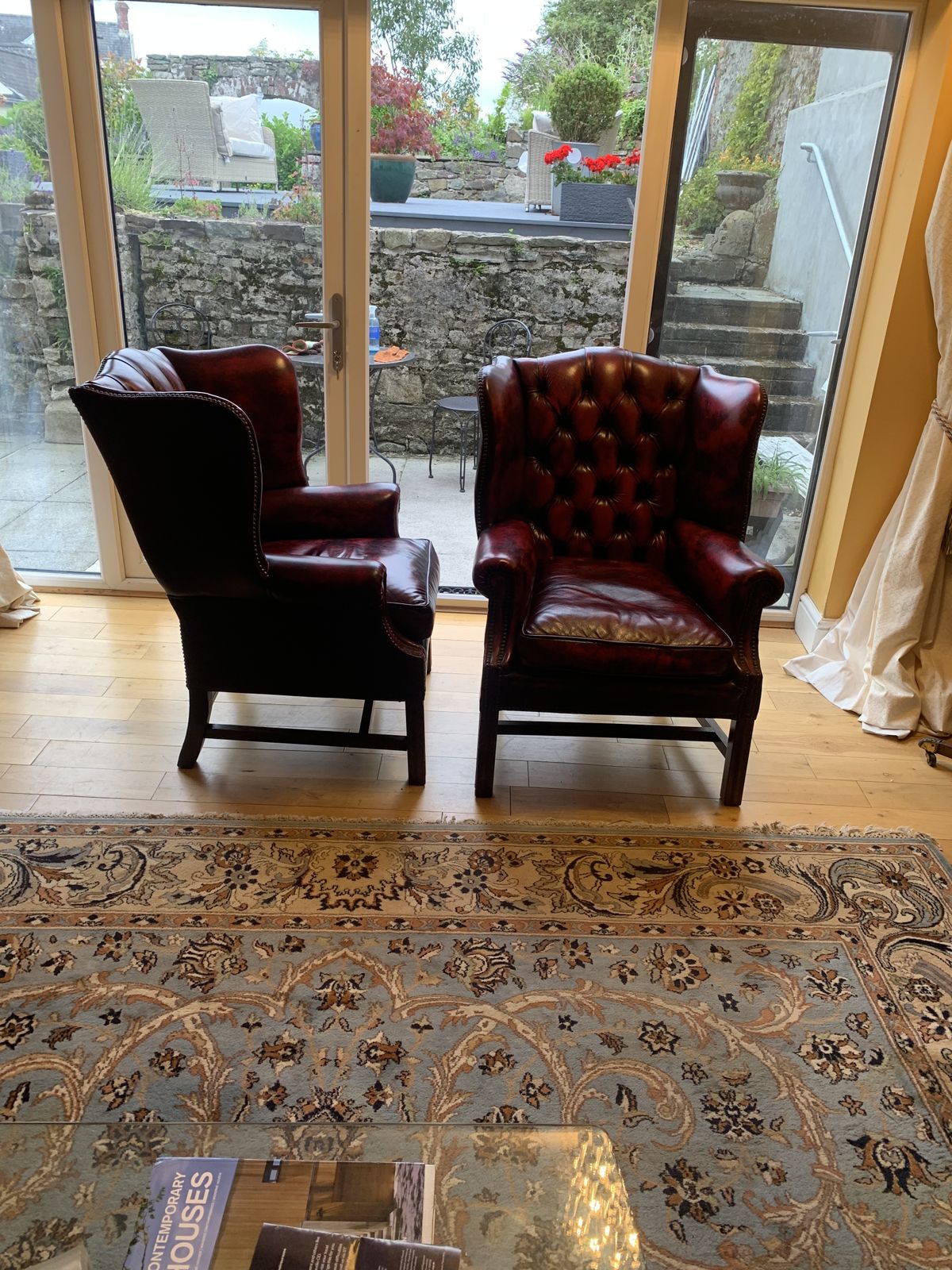 Quality Pair Of Vintage Chesterfield Wing Arm Chairs photo vintage