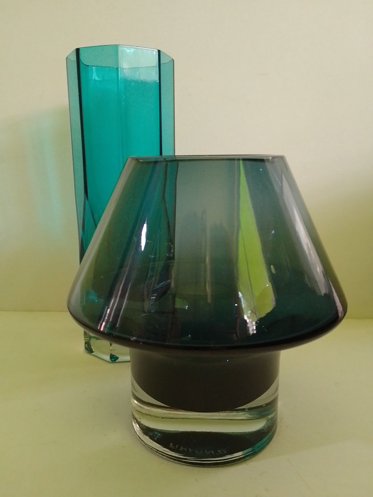 Riihimaki "Stromboli " Steel Blue Glass Vase Designed By Aimo Okkolin Signed photo Home Decor