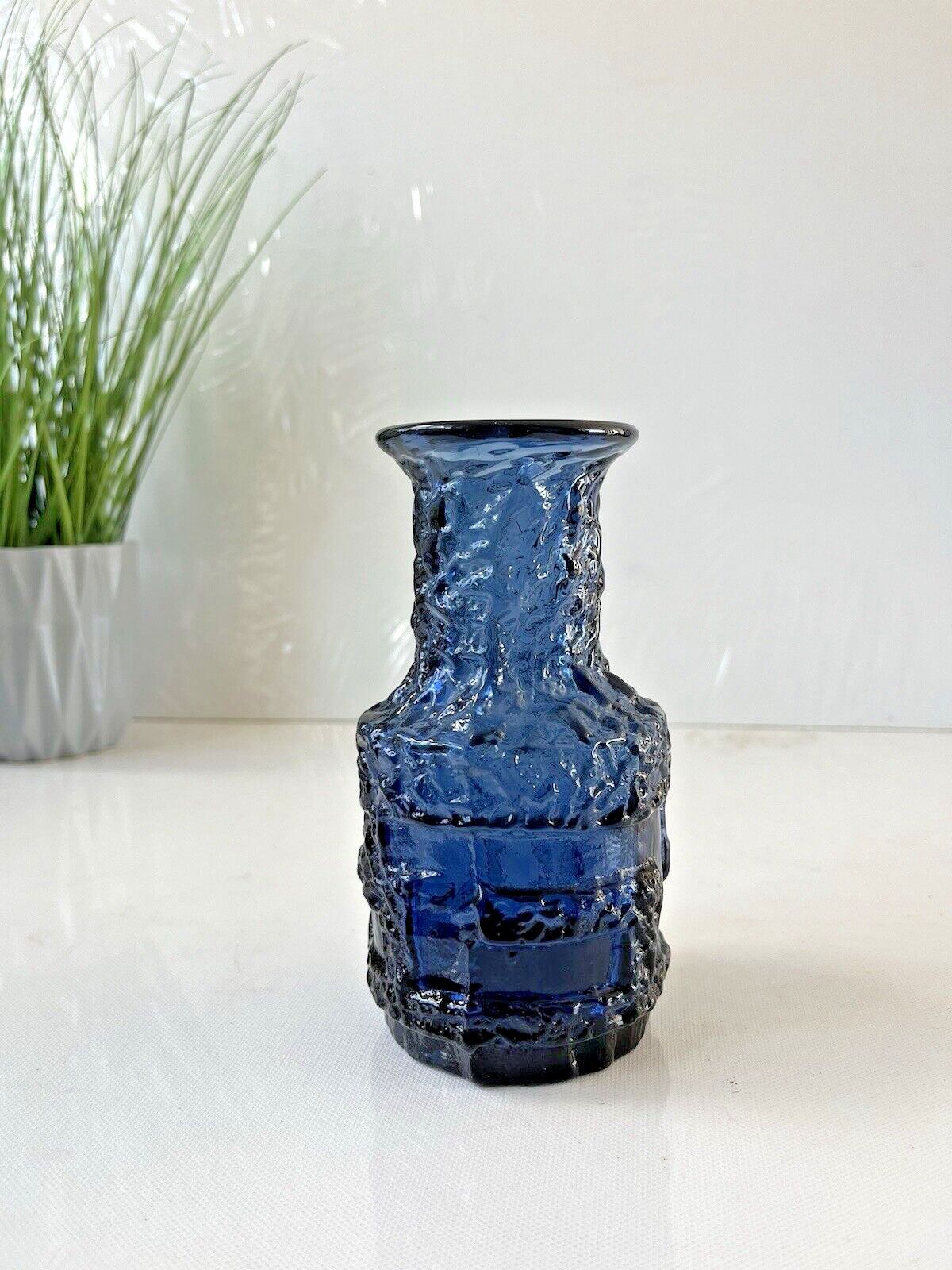 Mid Century Swedish Ruda Glasbruk Blue Textured 60's Glass Vase Scandi Retro 70s photo vintage