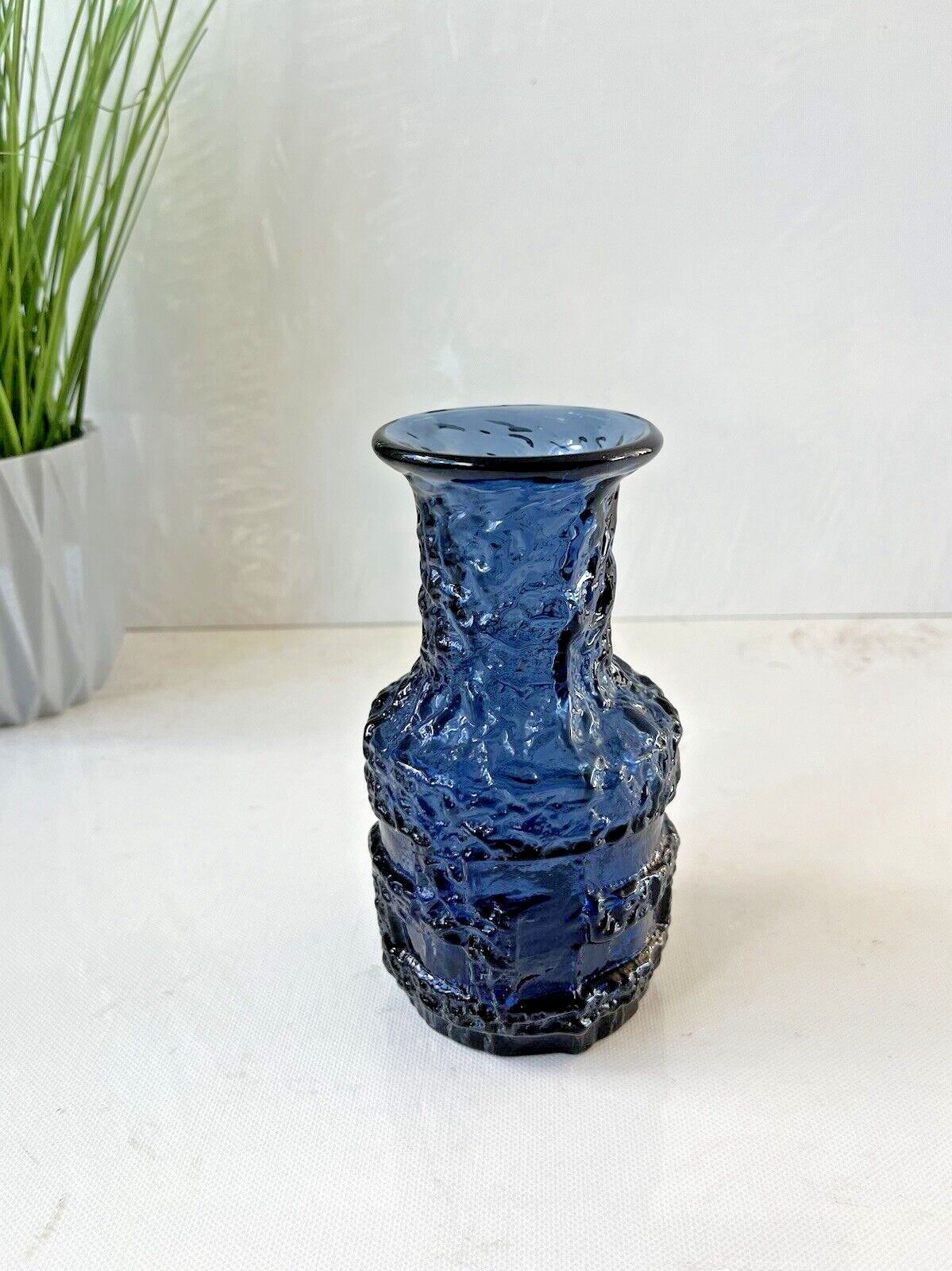 photo furniture Mid Century Swedish Ruda Glasbruk Blue Textured 60's Glass Vase Scandi Retro 70s