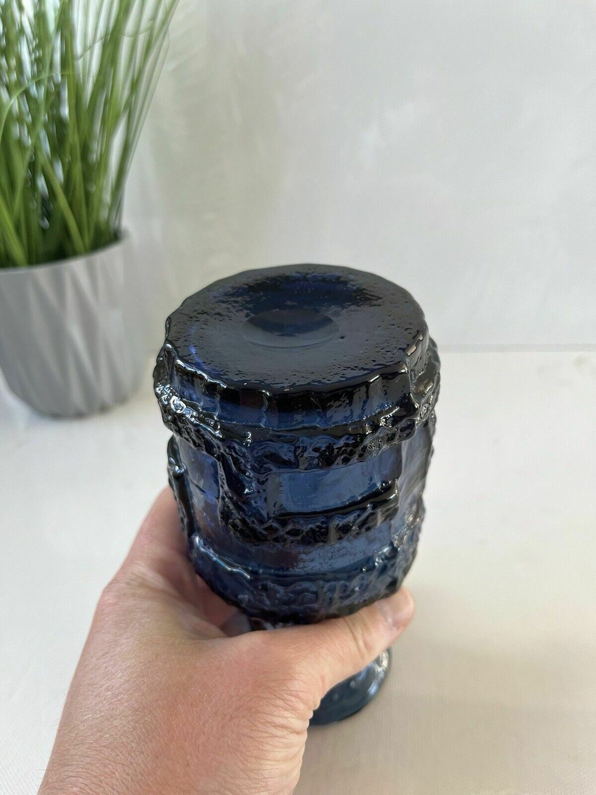 photo buy Mid Century Swedish Ruda Glasbruk Blue Textured 60's Glass Vase Scandi Retro 70s